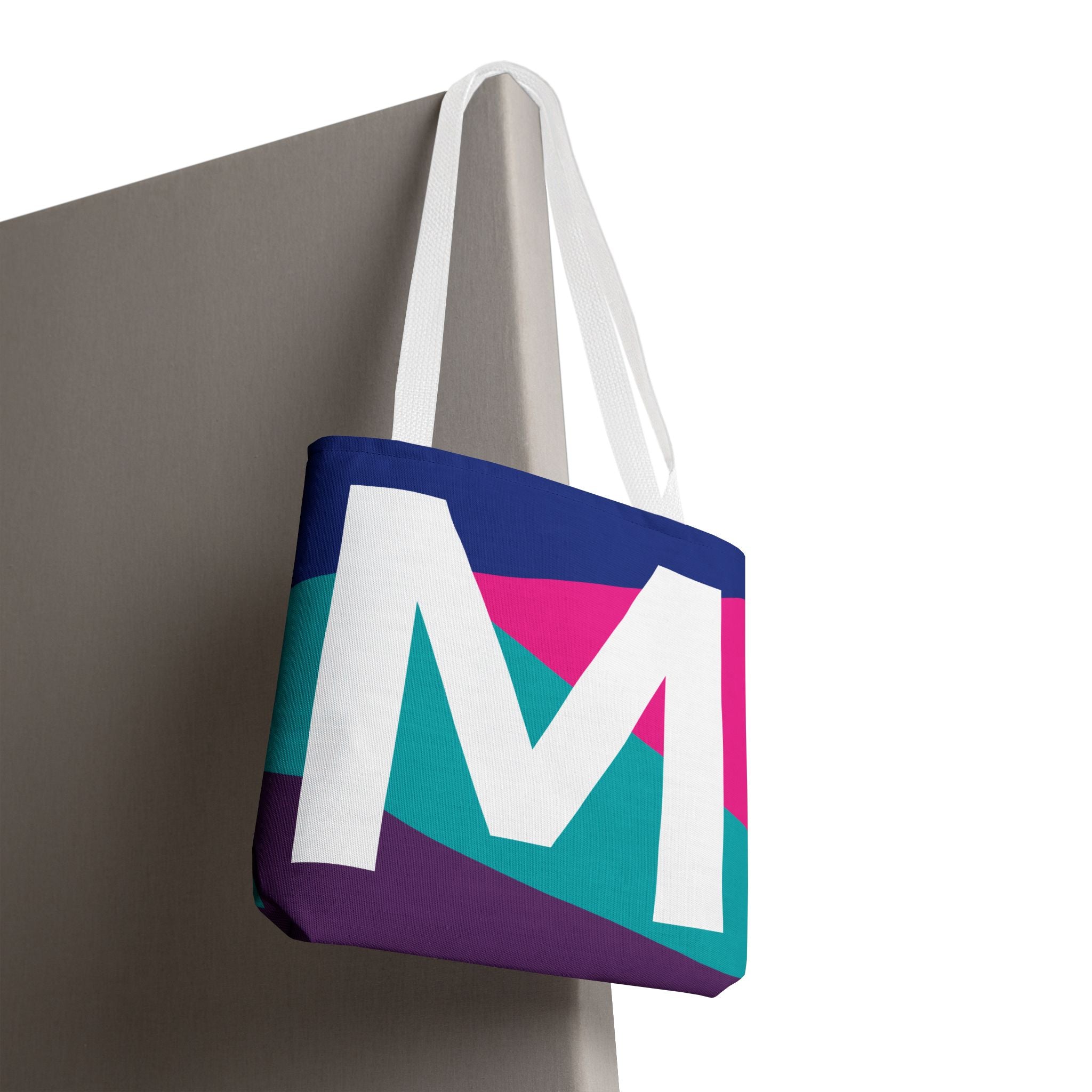 Monogram 'M' Colorblock Tote Bag — Personalized Initial L Shoulder Tote