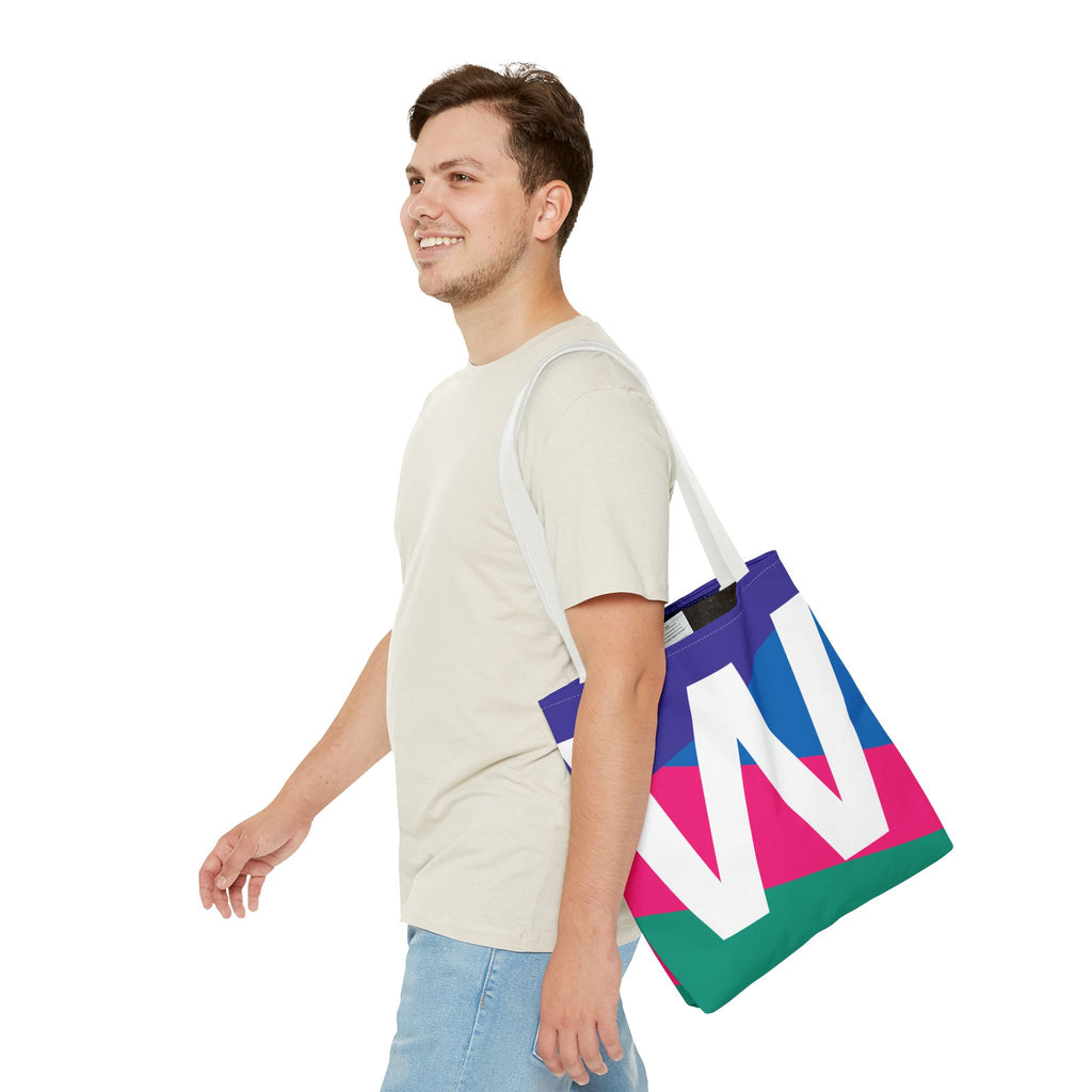 Monogram 'W' Colorblock Tote Bag — Personalized Initial W Shoulder Tote