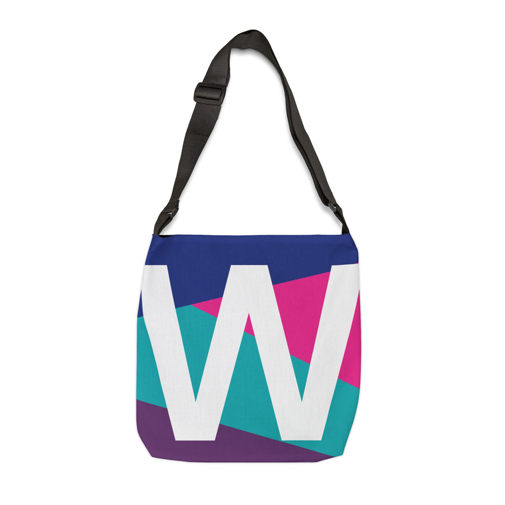 Initial Letter 'W' Colorblock Adjustable Tote Bag — Monogram Alphabet Shoulder Bag