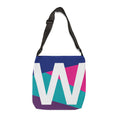 Initial Letter 'W' Colorblock Adjustable Tote Bag — Monogram Alphabet Shoulder Bag