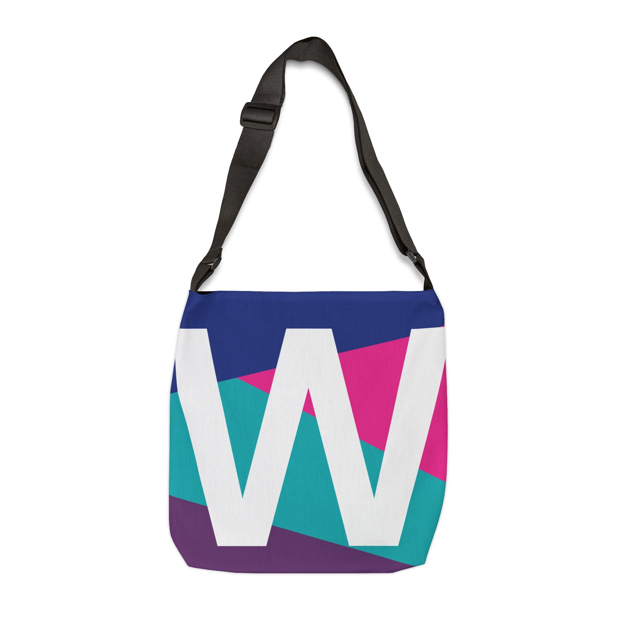 Initial Letter 'W' Colorblock Adjustable Tote Bag — Monogram Alphabet Shoulder Bag