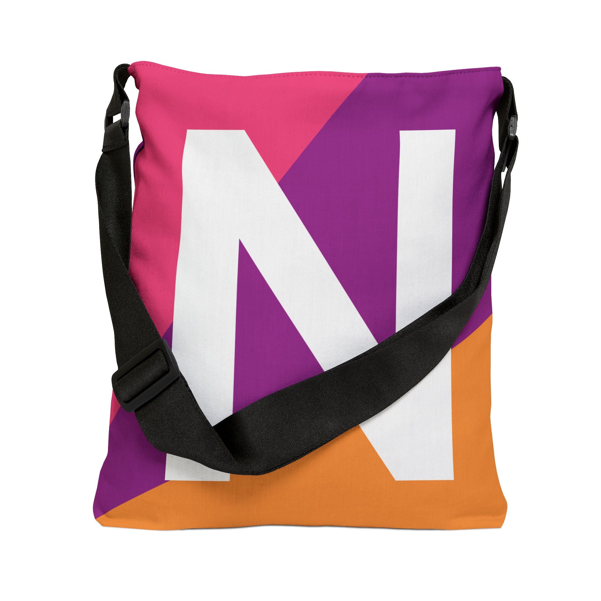 Initial Letter 'N' Colorblock Adjustable Tote Bag — Monogram Alphabet Shoulder Bag