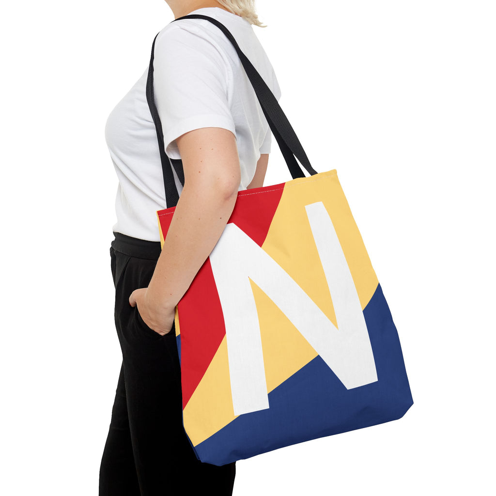 Monogram 'N' Colorblock Tote Bag — Personalized Initial N Shoulder Tote