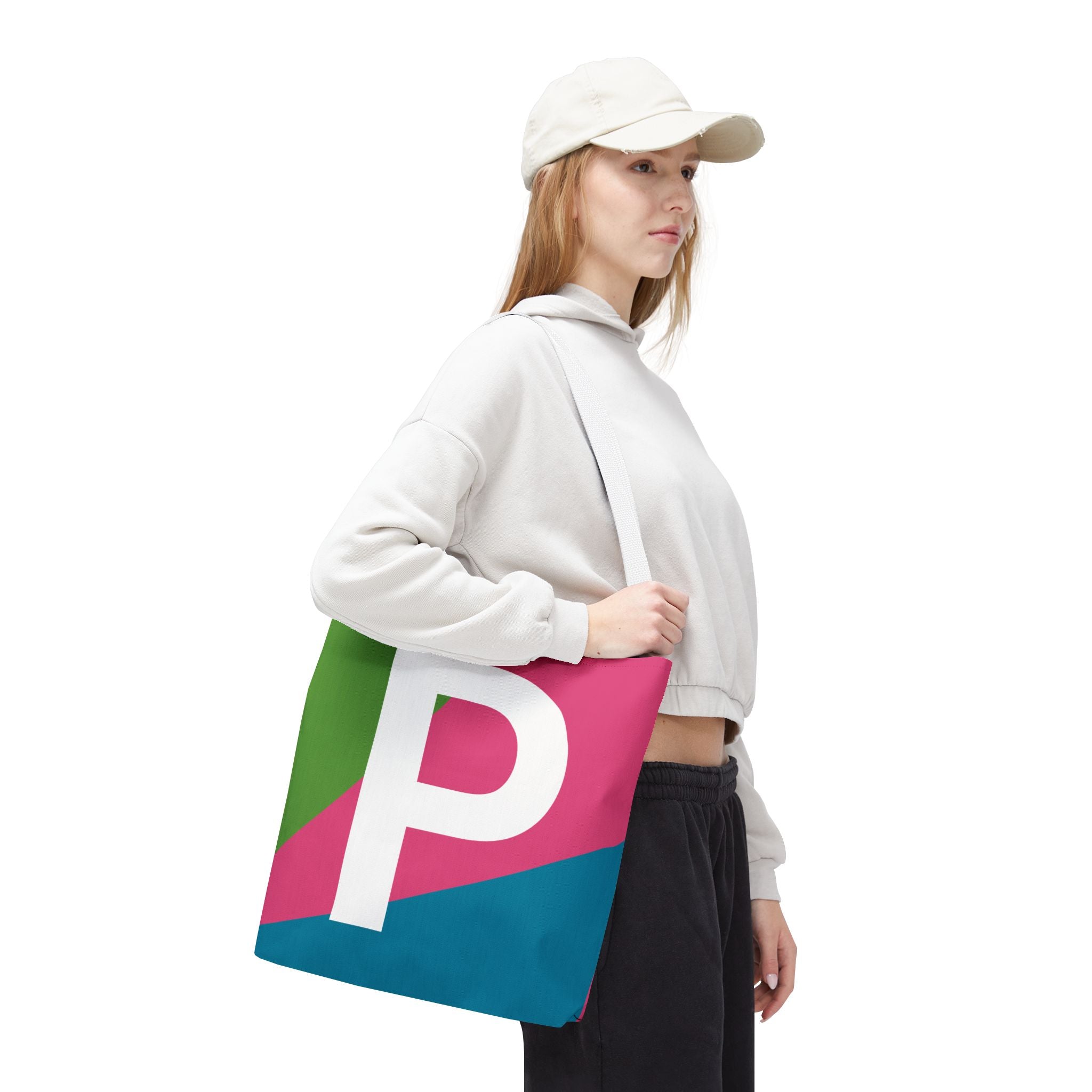Monogram 'P' Colorblock Tote Bag — Personalized Initial P Shoulder Tote