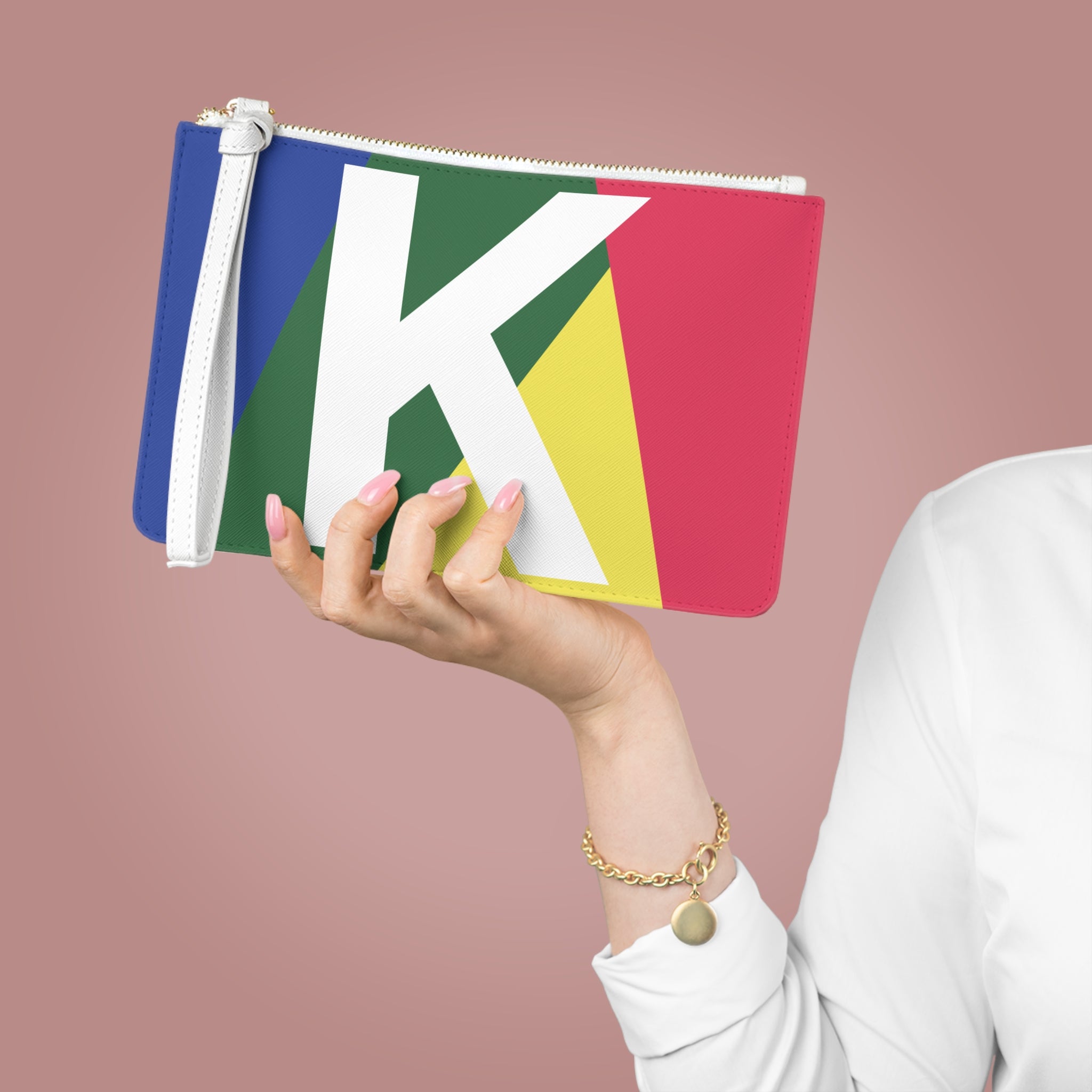 Monogram 'K' Colorblock Clutch Bag — Bold Geometric Wristlet for Everyday & Gifts