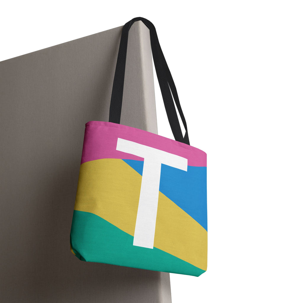 Monogram 'T' Colorblock Tote Bag — Personalized Initial T Shoulder Tote