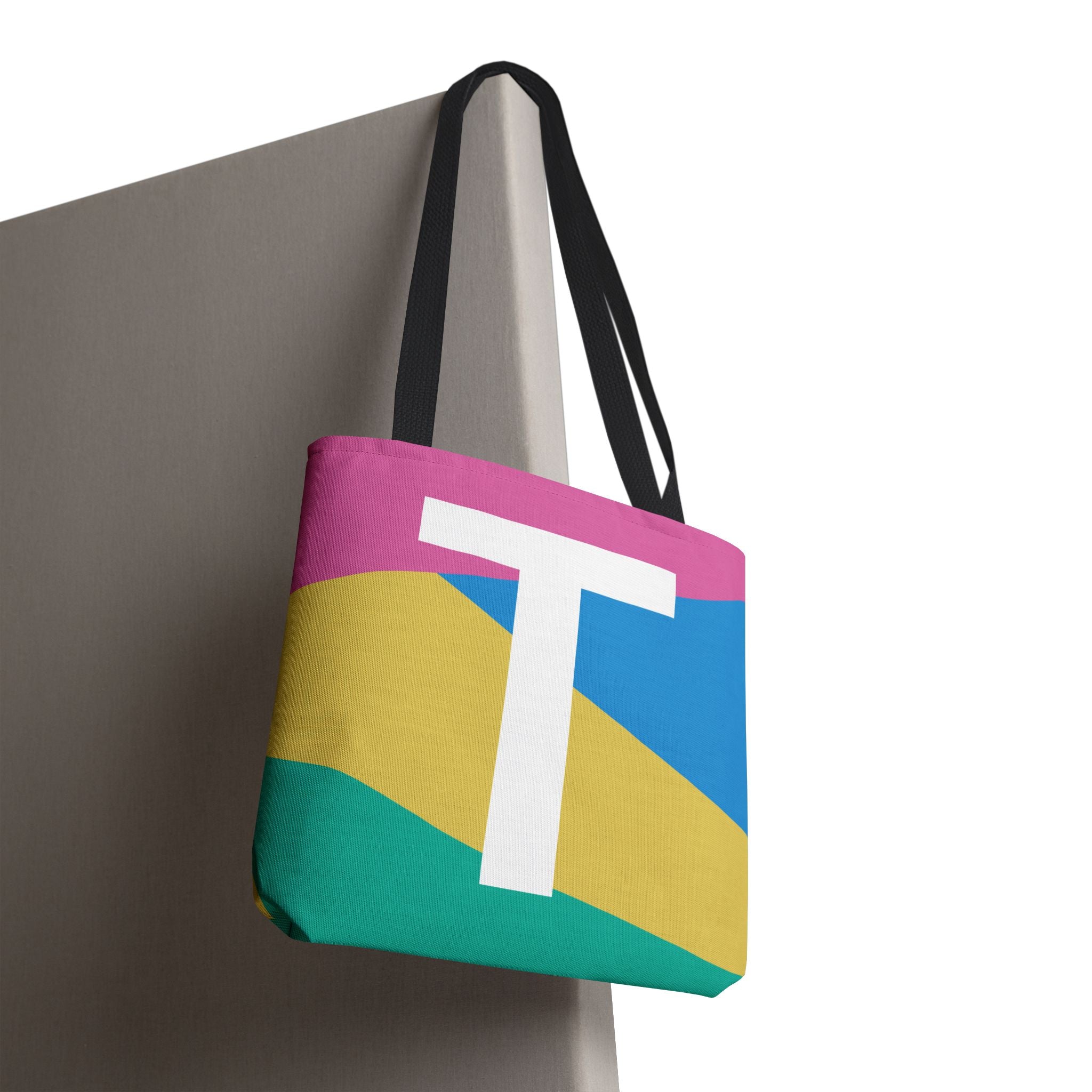 Monogram 'T' Colorblock Tote Bag — Personalized Initial T Shoulder Tote