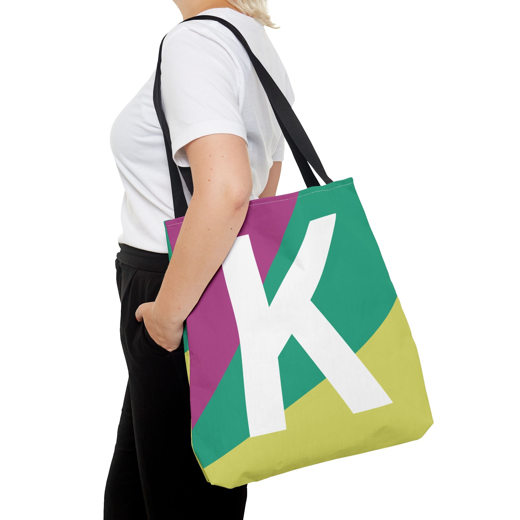 Monogram 'K' Colorblock Tote Bag — Personalized Initial K Shoulder Tote