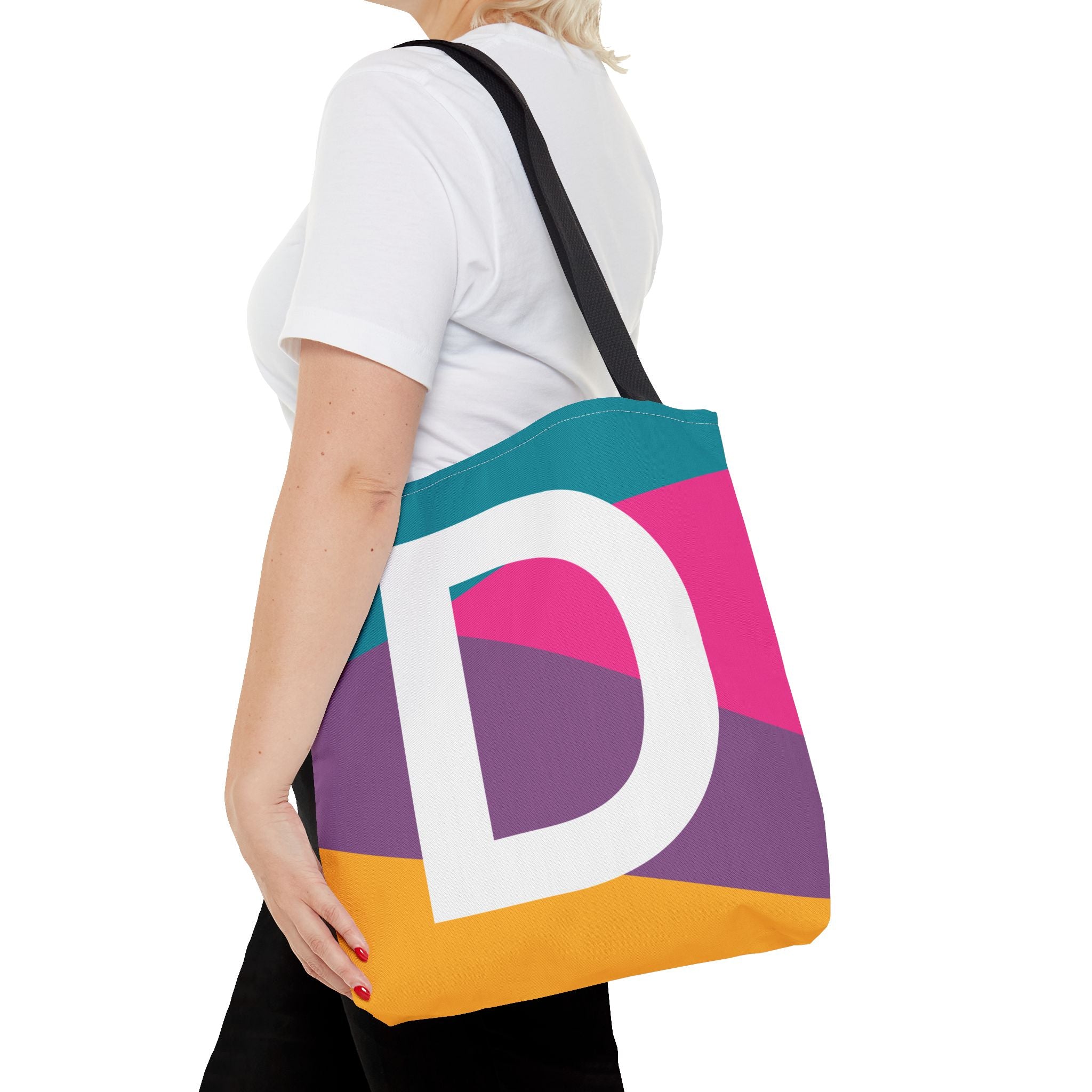 Monogram 'D' Colorblock Tote Bag — Personalized Initial D Shoulder Tote