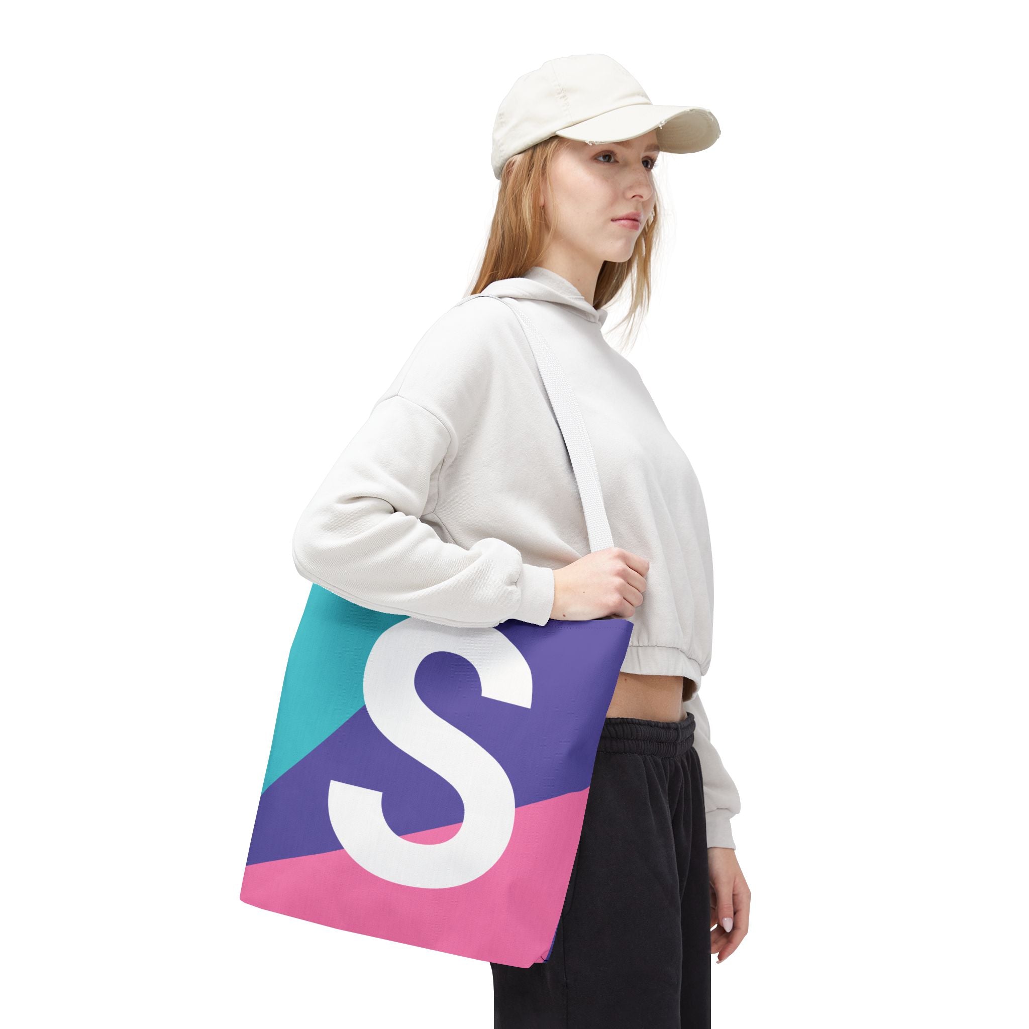 Monogram 'S' Colorblock Tote Bag — Personalized Initial S Shoulder Tote