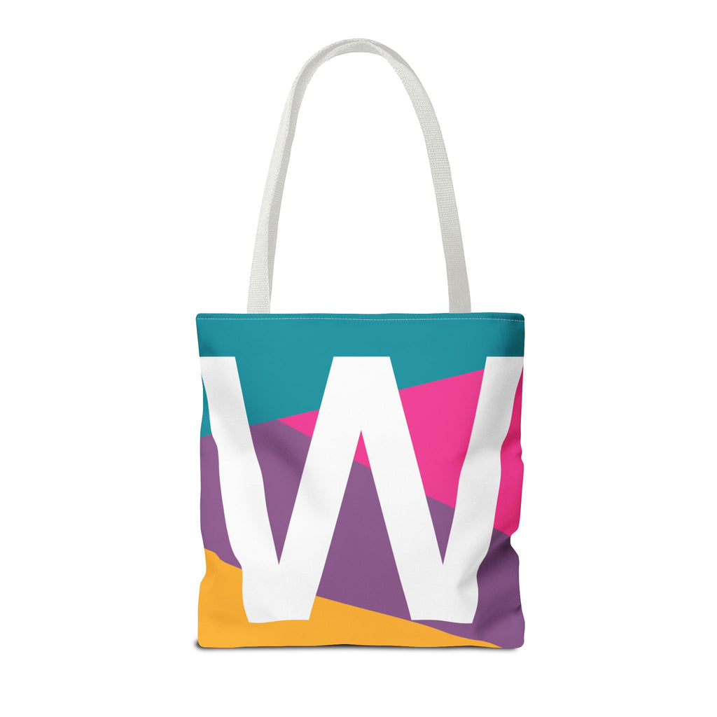 Monogram 'W' Colorblock Tote Bag — Personalized Initial W Shoulder Tote