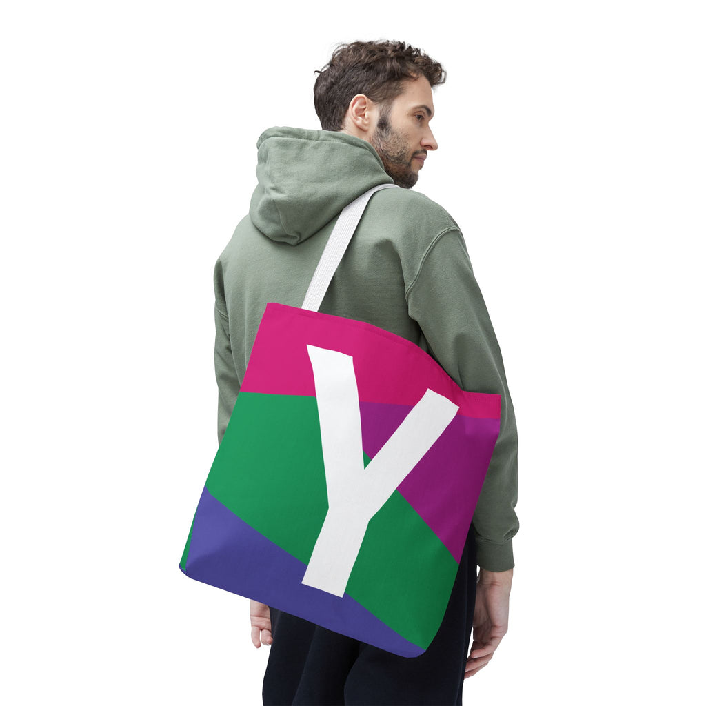 Monogram 'Y' Colorblock Tote Bag — Personalized Initial Y Shoulder Tote