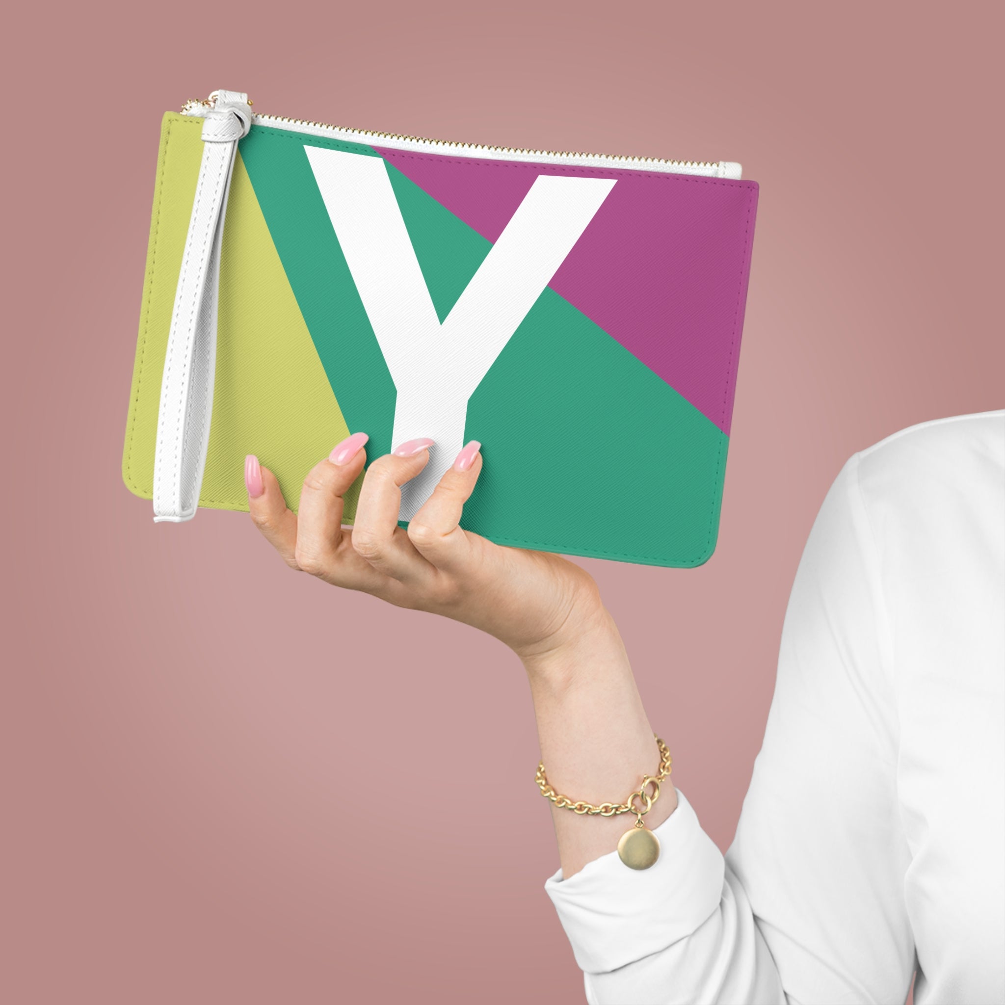Monogram 'Y' Colorblock Clutch Bag — Bold Geometric Wristlet for Everyday & Gifts