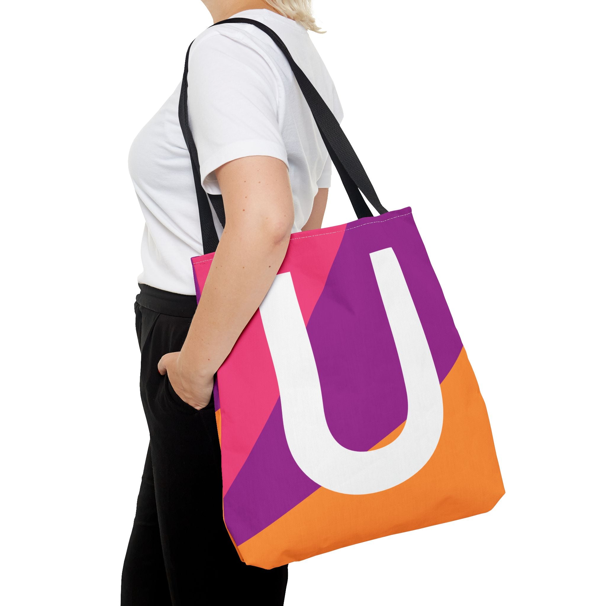 Monogram 'U' Colorblock Tote Bag — Personalized Initial U Shoulder Tote