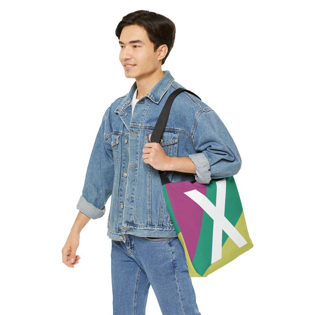 Initial Letter 'X' Colorblock Adjustable Tote Bag — Monogram Alphabet Shoulder Bag
