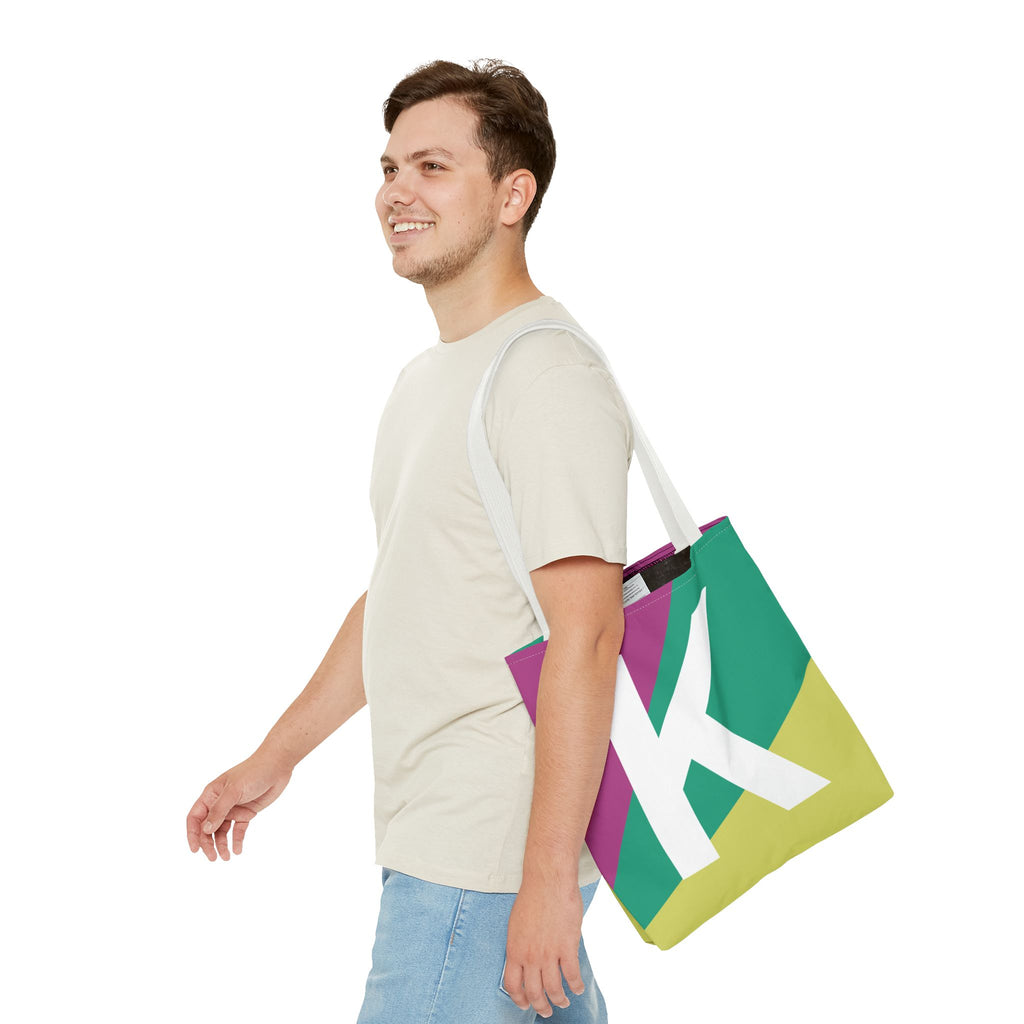 Monogram 'K' Colorblock Tote Bag — Personalized Initial K Shoulder Tote