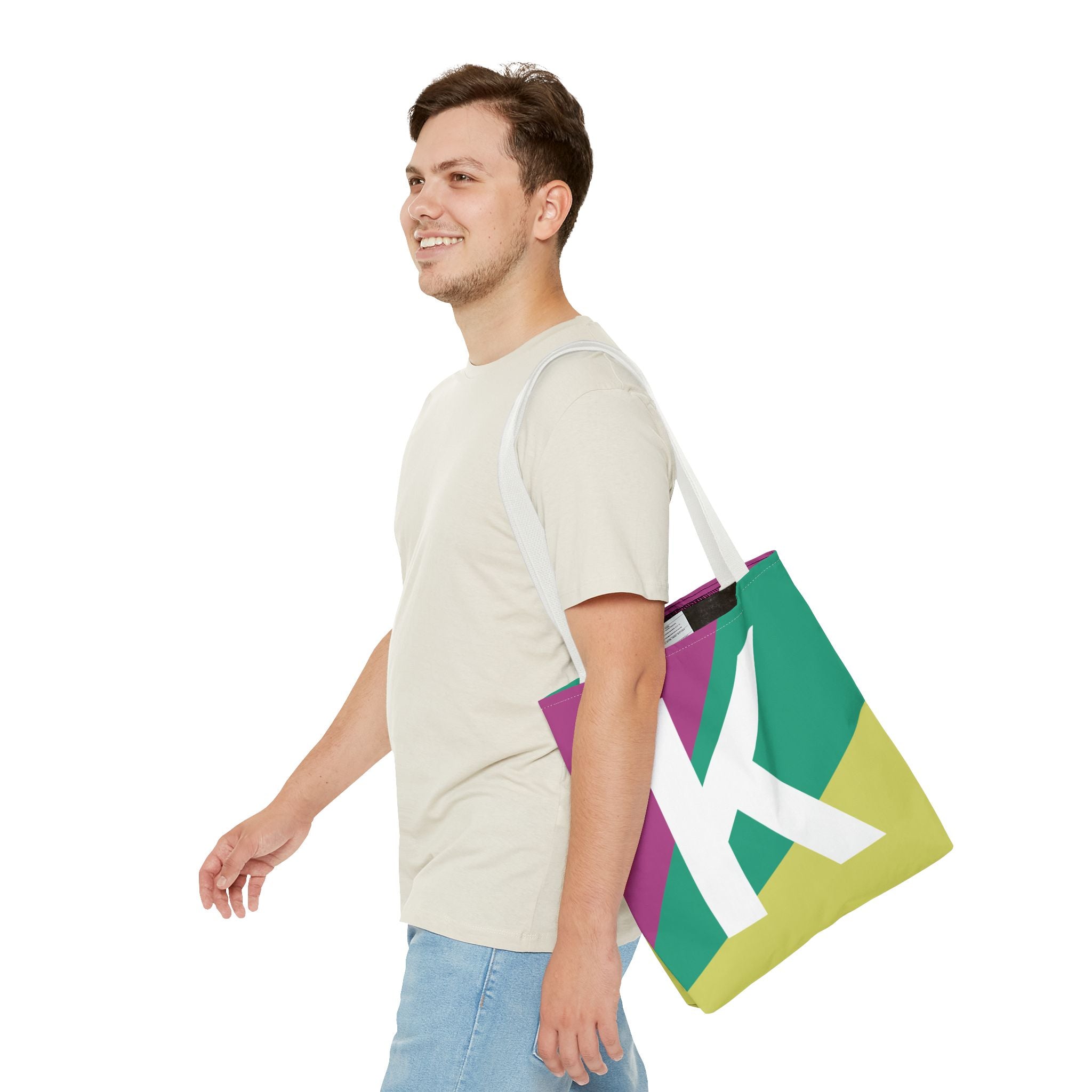 Monogram 'K' Colorblock Tote Bag — Personalized Initial K Shoulder Tote