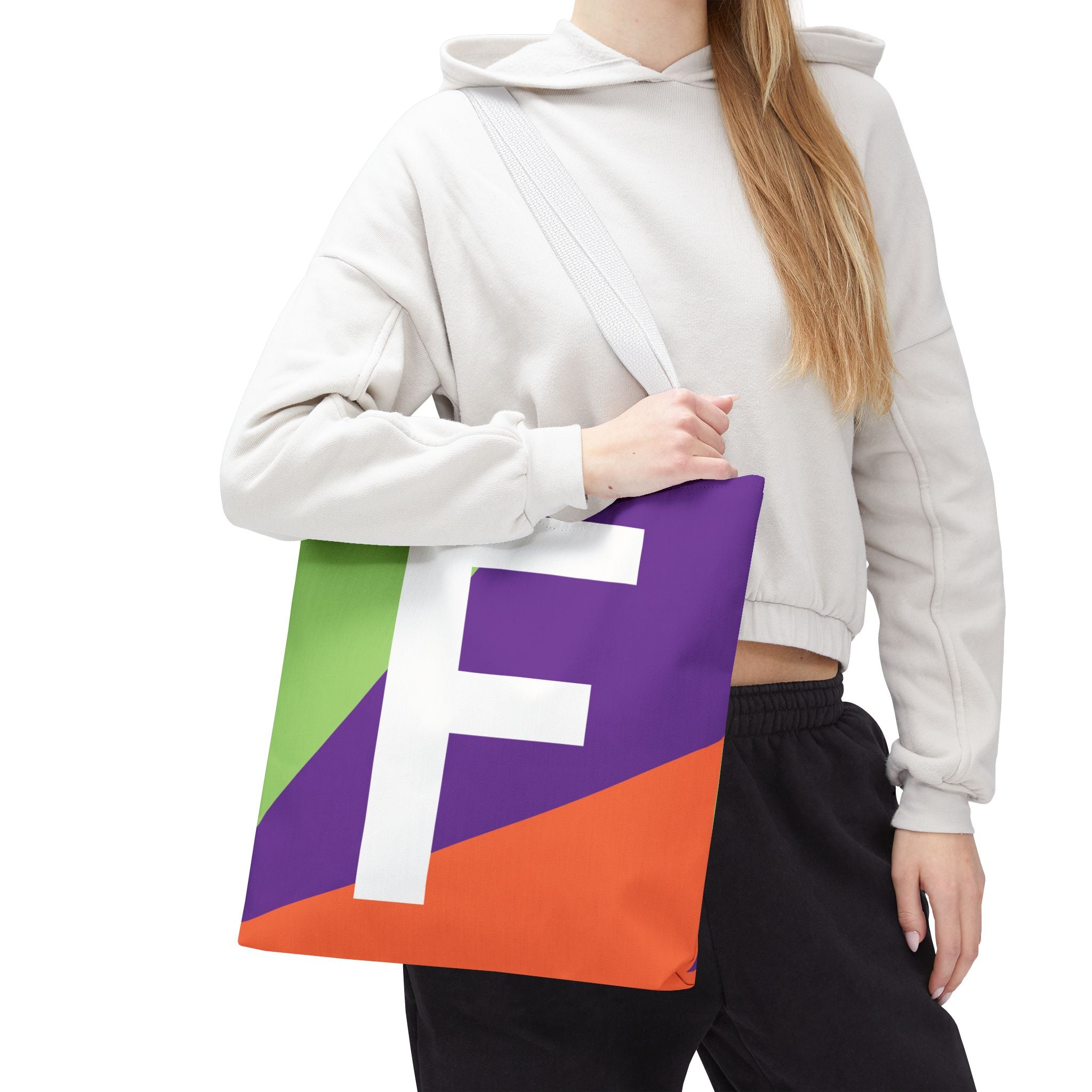 Monogram 'F' Colorblock Tote Bag — Personalized Initial F Shoulder Tote