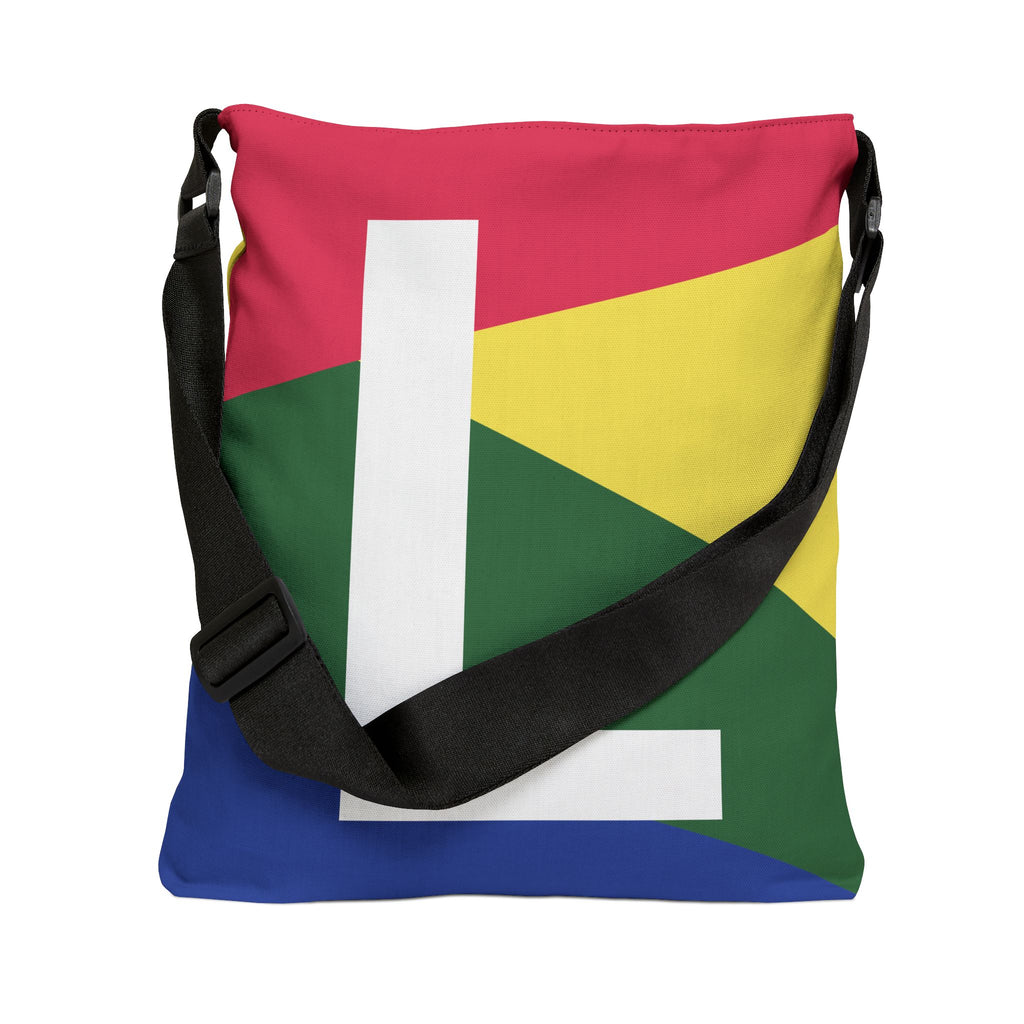 Initial Letter 'L' Colorblock Adjustable Tote Bag — Monogram Alphabet Shoulder Bag