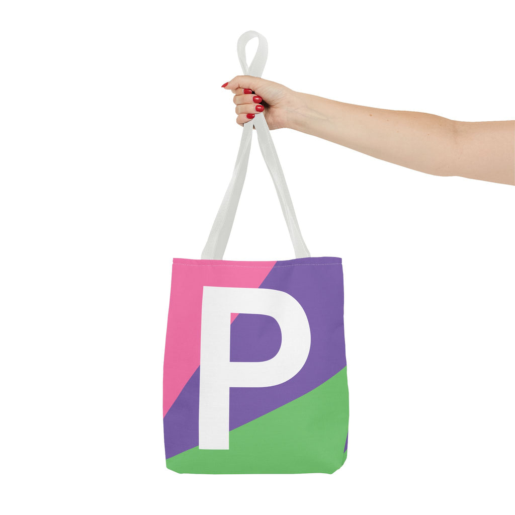 Monogram 'P' Colorblock Tote Bag — Personalized Initial P Shoulder Tote