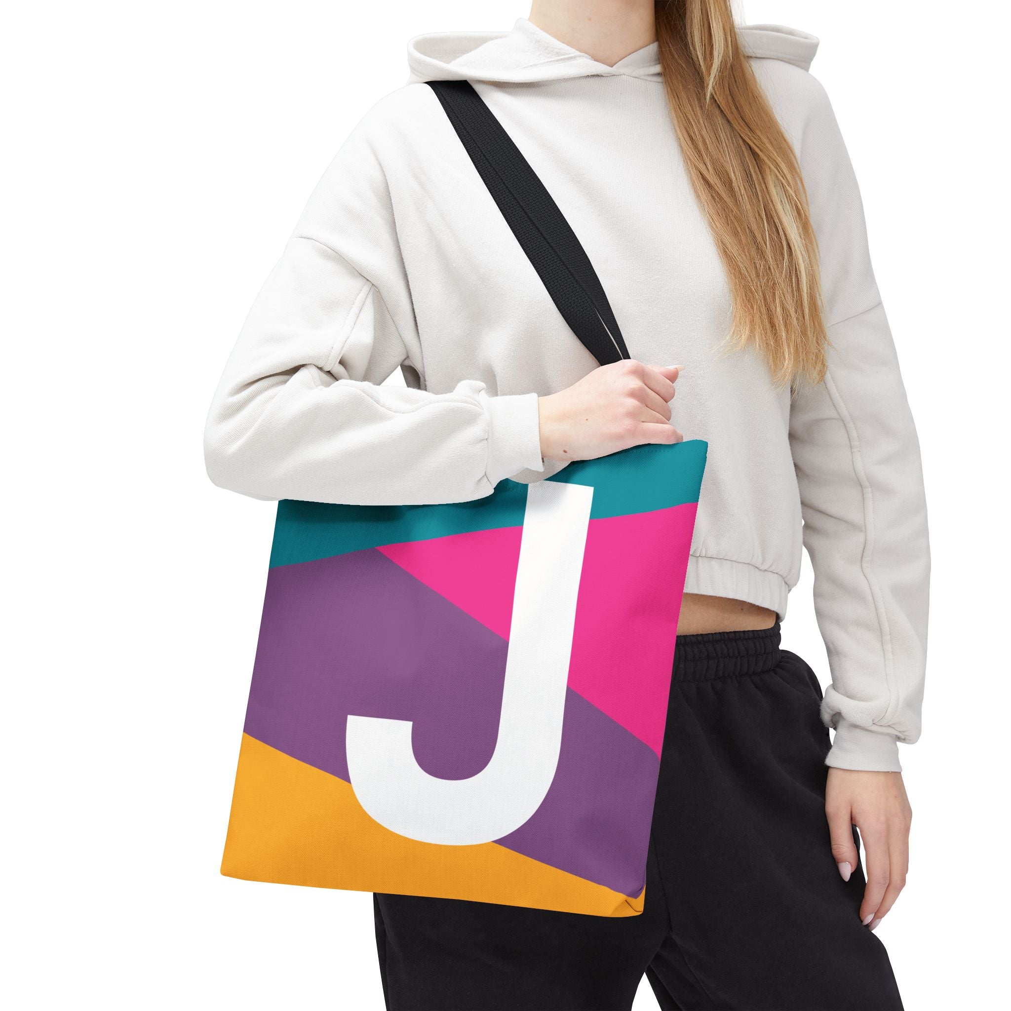 Monogram 'J' Colorblock Tote Bag — Personalized Initial J Shoulder Tote