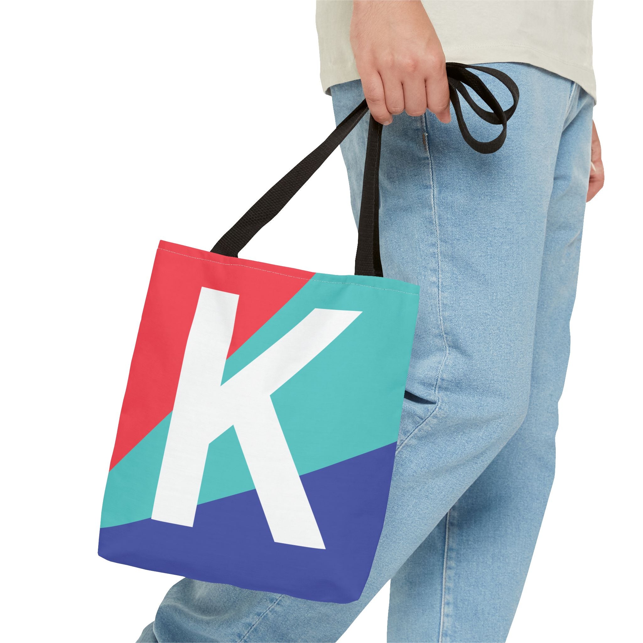 Monogram 'K' Colorblock Tote Bag — Personalized Initial K Shoulder Tote