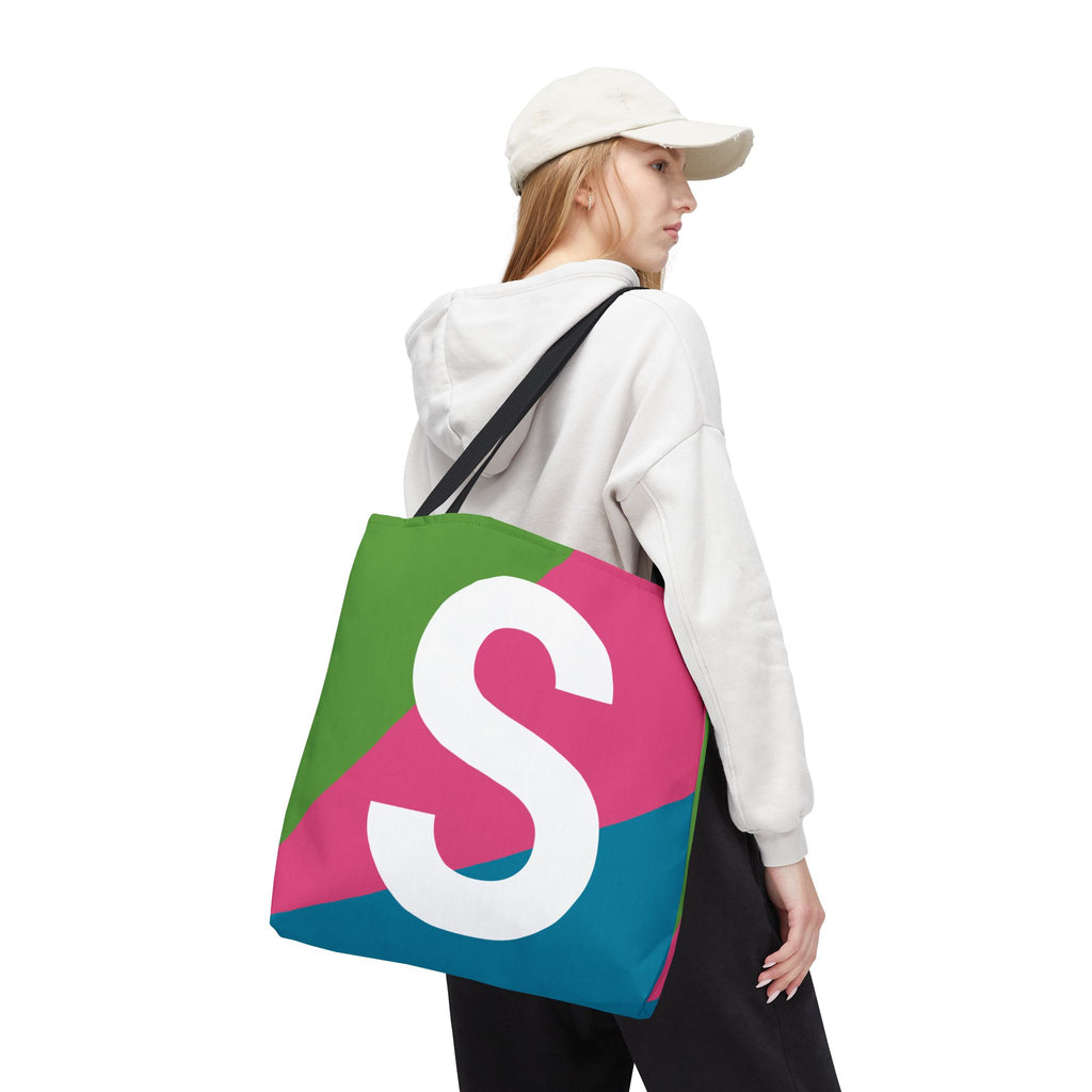 Monogram 'S' Colorblock Tote Bag — Personalized Initial S Shoulder Tote