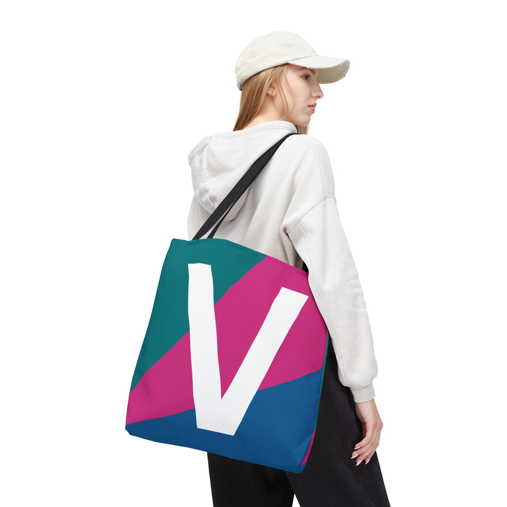 Monogram 'V' Colorblock Tote Bag — Personalized Initial V Shoulder Tote