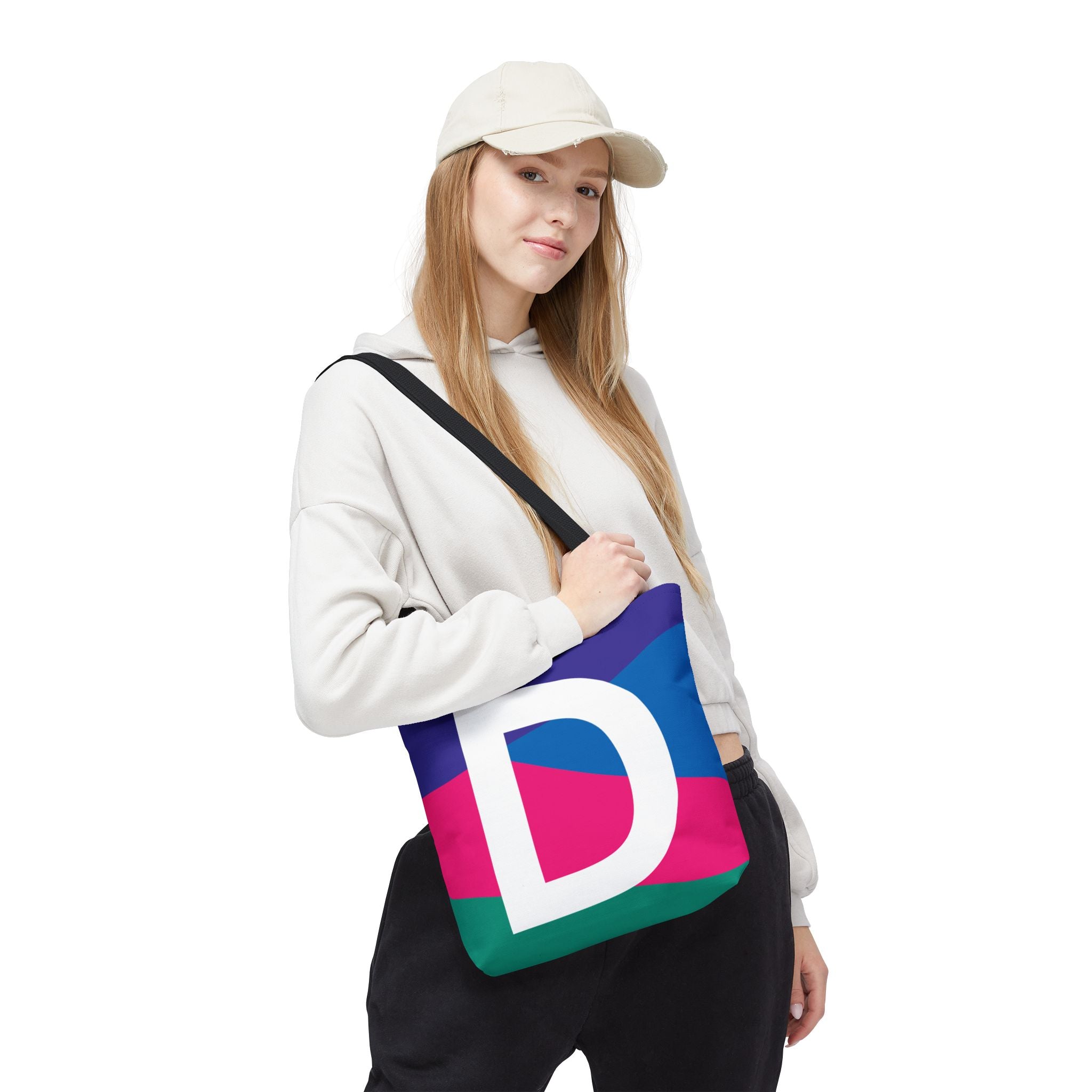 Monogram 'D' Colorblock Tote Bag — Personalized Initial D Shoulder Tote