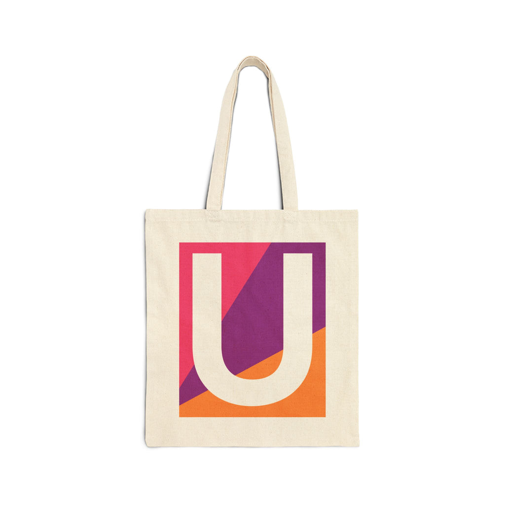Initial U Colorblock Canvas Tote Bag — Monogram Letter U Reusable Grocery Tote