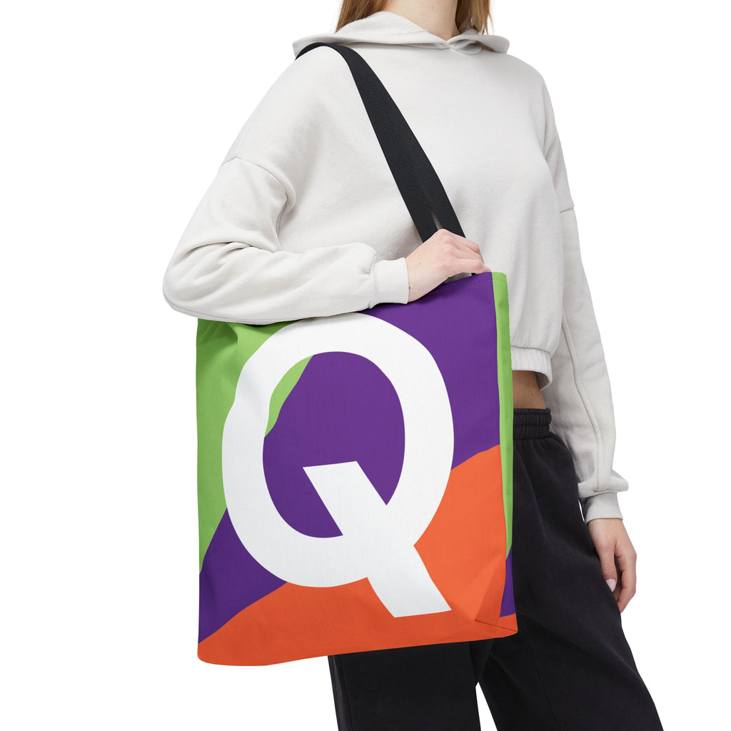 Monogram 'Q' Colorblock Tote Bag — Personalized Initial Q Shoulder Tote