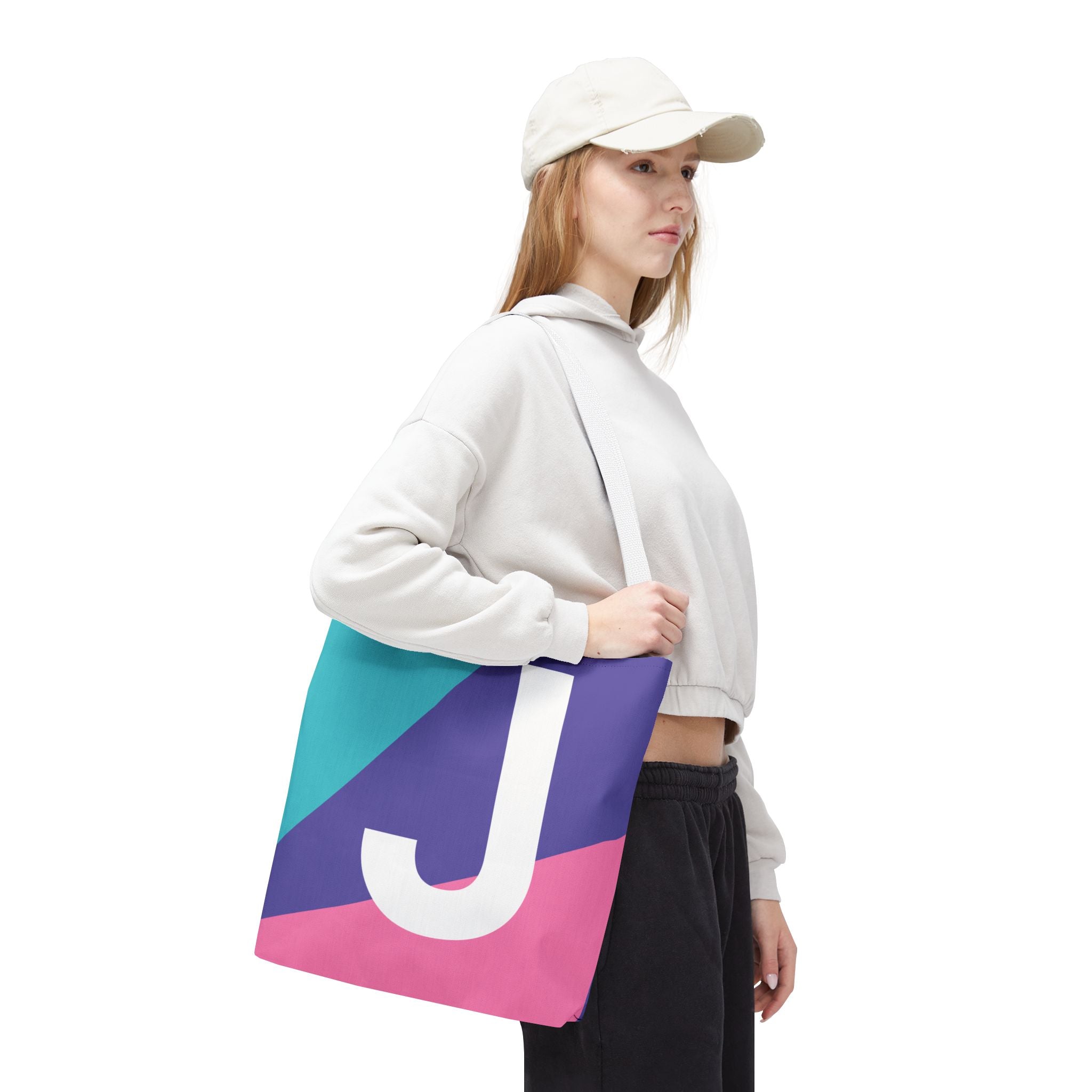 Monogram 'J' Colorblock Tote Bag — Personalized Initial J Shoulder Tote