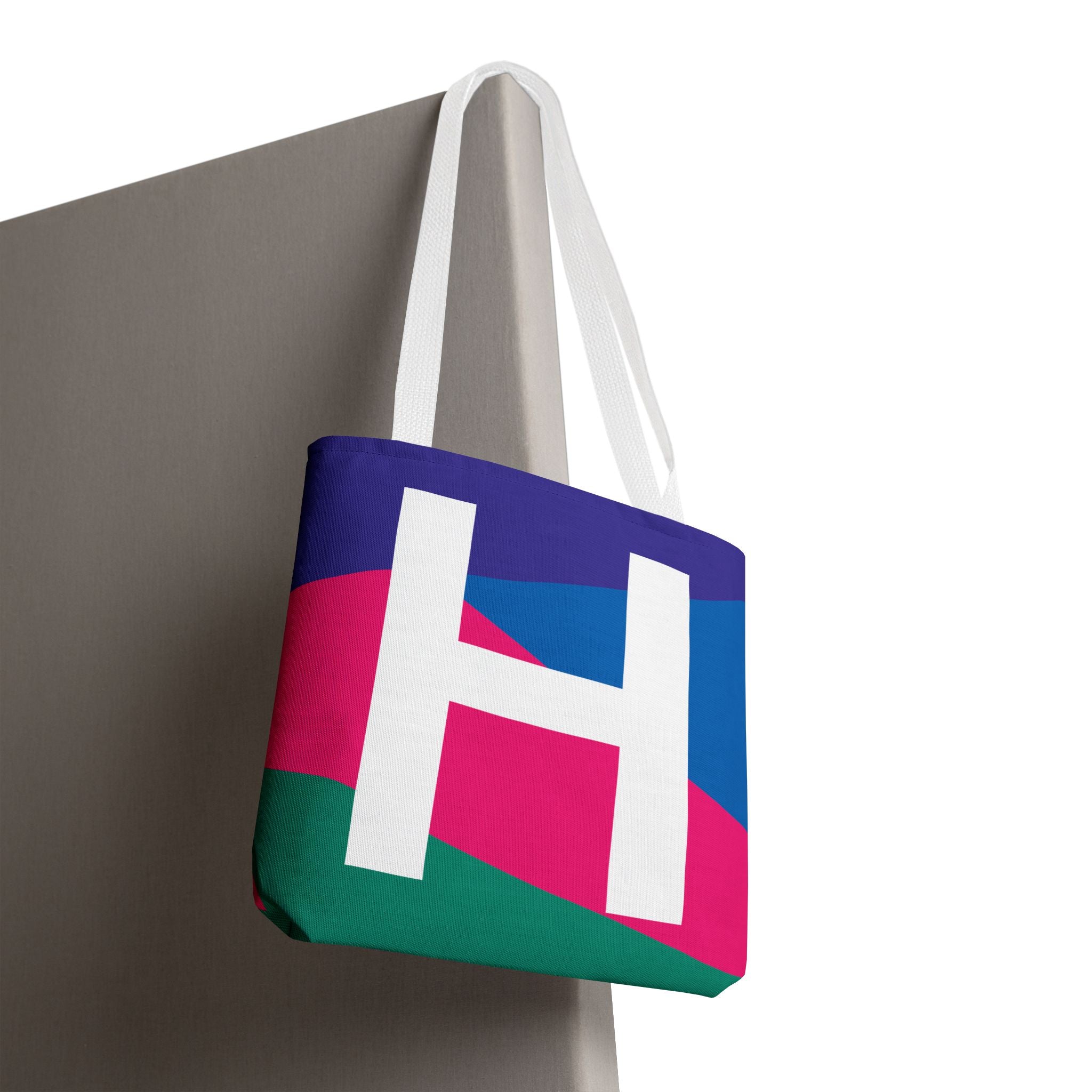 Monogram 'H' Colorblock Tote Bag — Personalized Initial H Shoulder Tote
