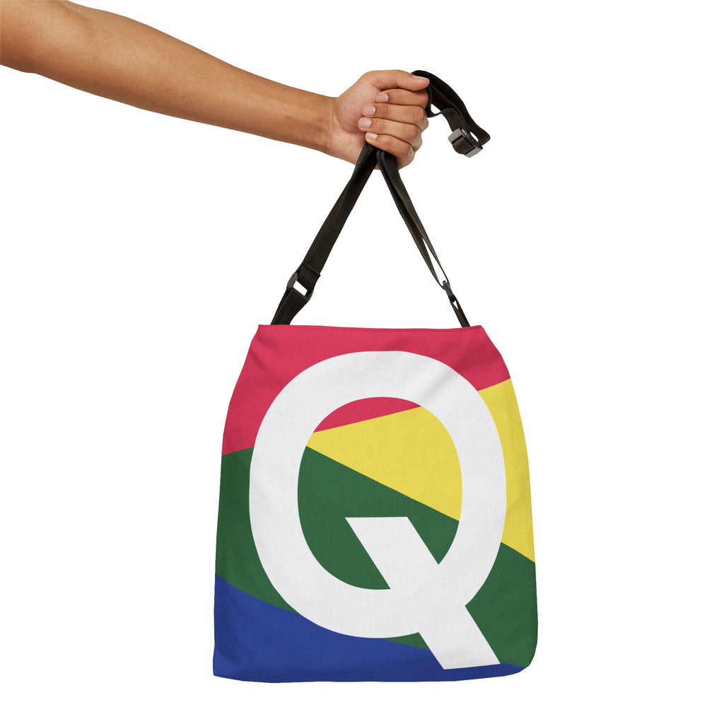 Initial Letter 'Q' Colorblock Adjustable Tote Bag — Monogram Alphabet Shoulder Bag