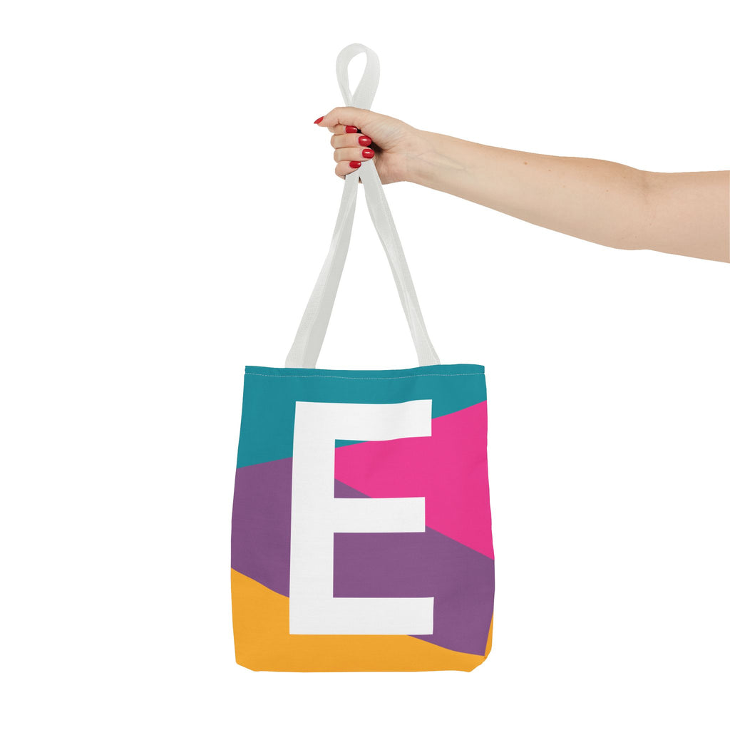 Monogram 'E' Colorblock Tote Bag — Personalized Initial E Shoulder Tote