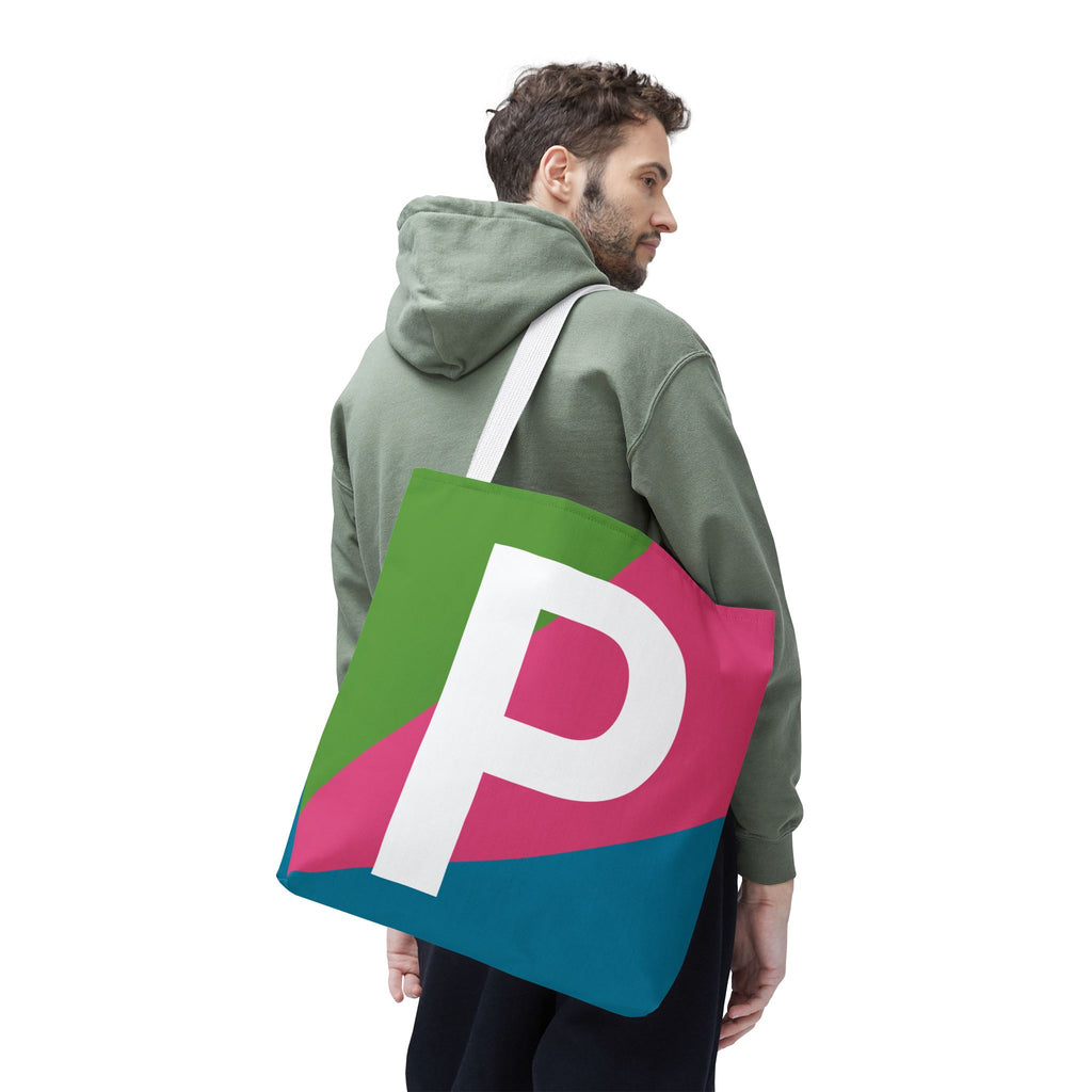 Monogram 'P' Colorblock Tote Bag — Personalized Initial P Shoulder Tote