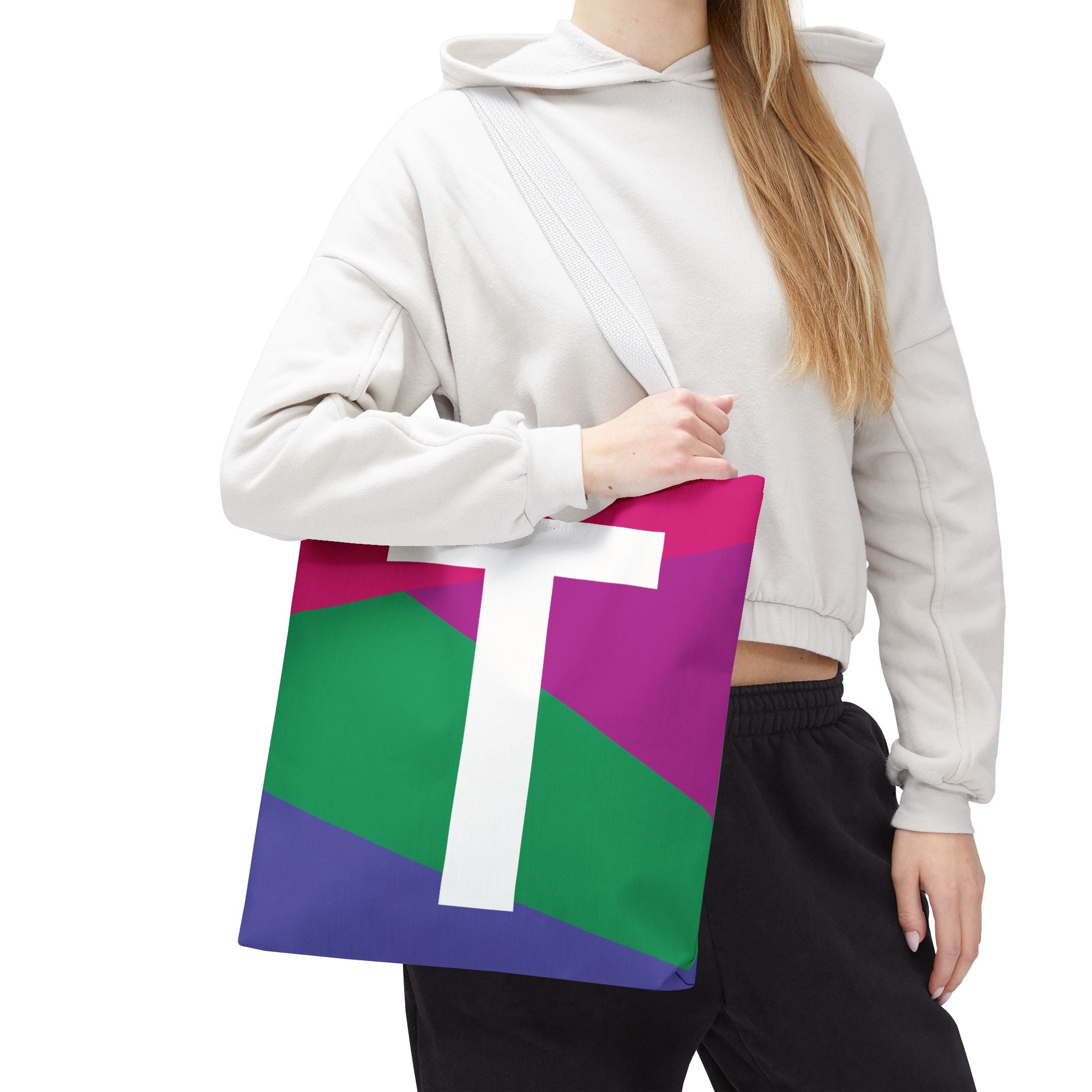 Monogram 'T' Colorblock Tote Bag — Personalized Initial T Shoulder Tote