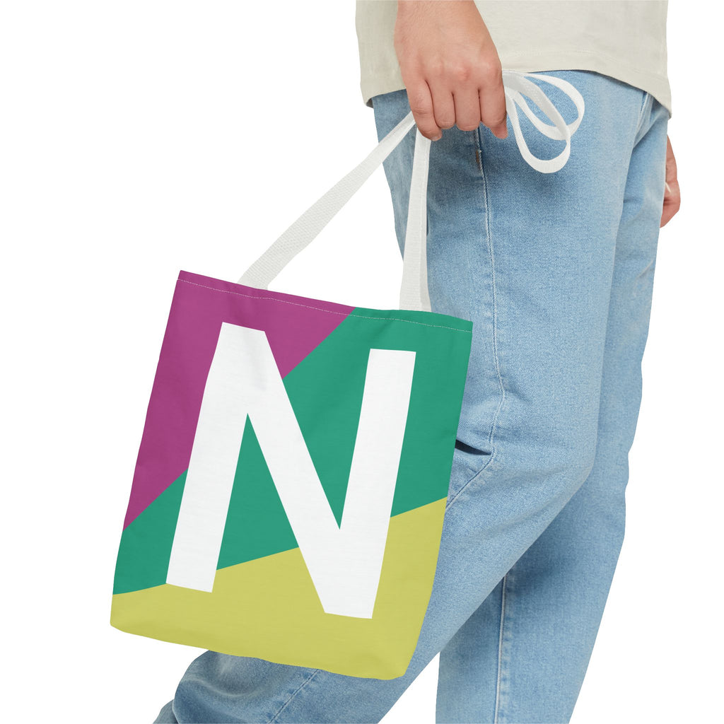 Monogram 'N' Colorblock Tote Bag — Personalized Initial N Shoulder Tote