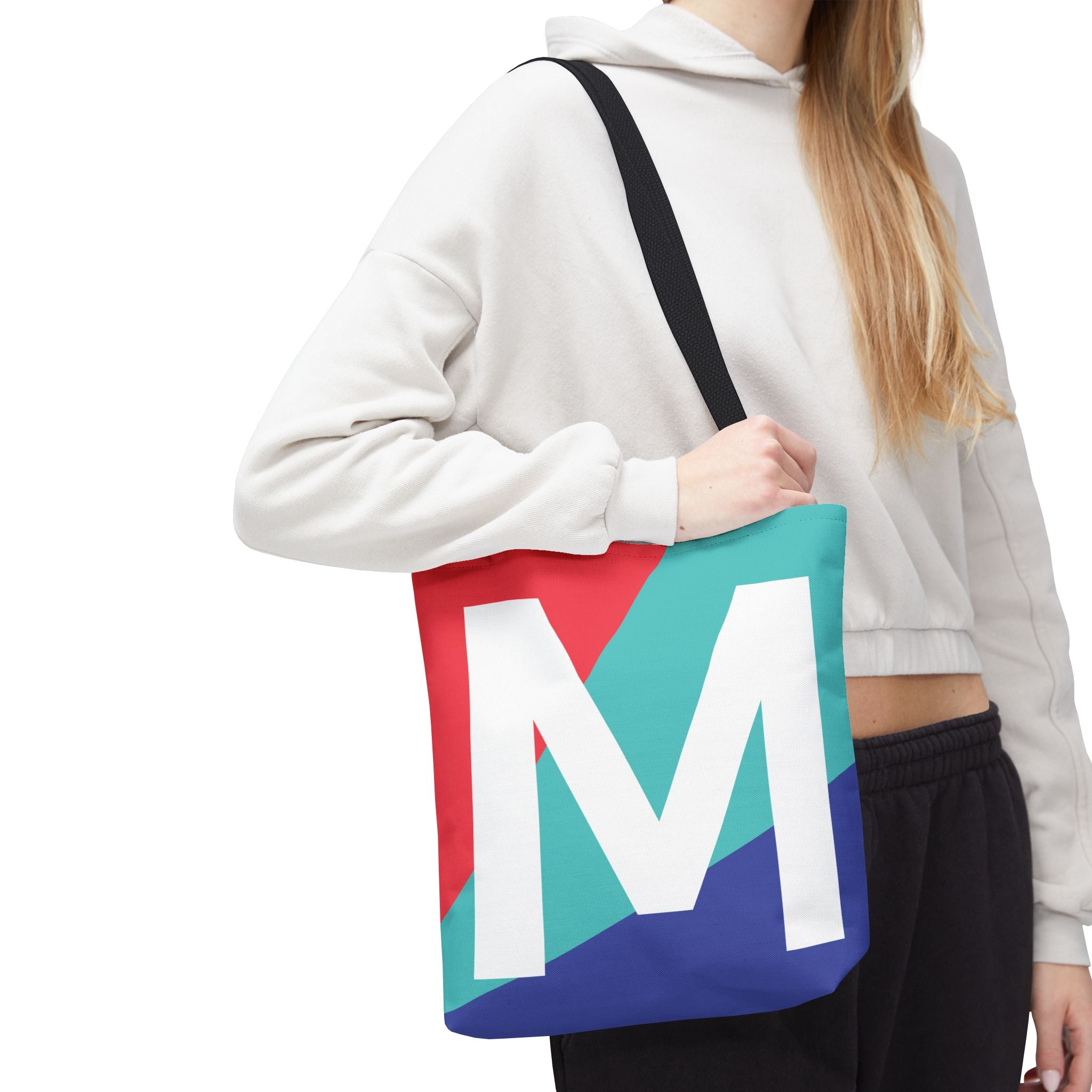 Monogram 'M' Colorblock Tote Bag — Personalized Initial M Shoulder Tote