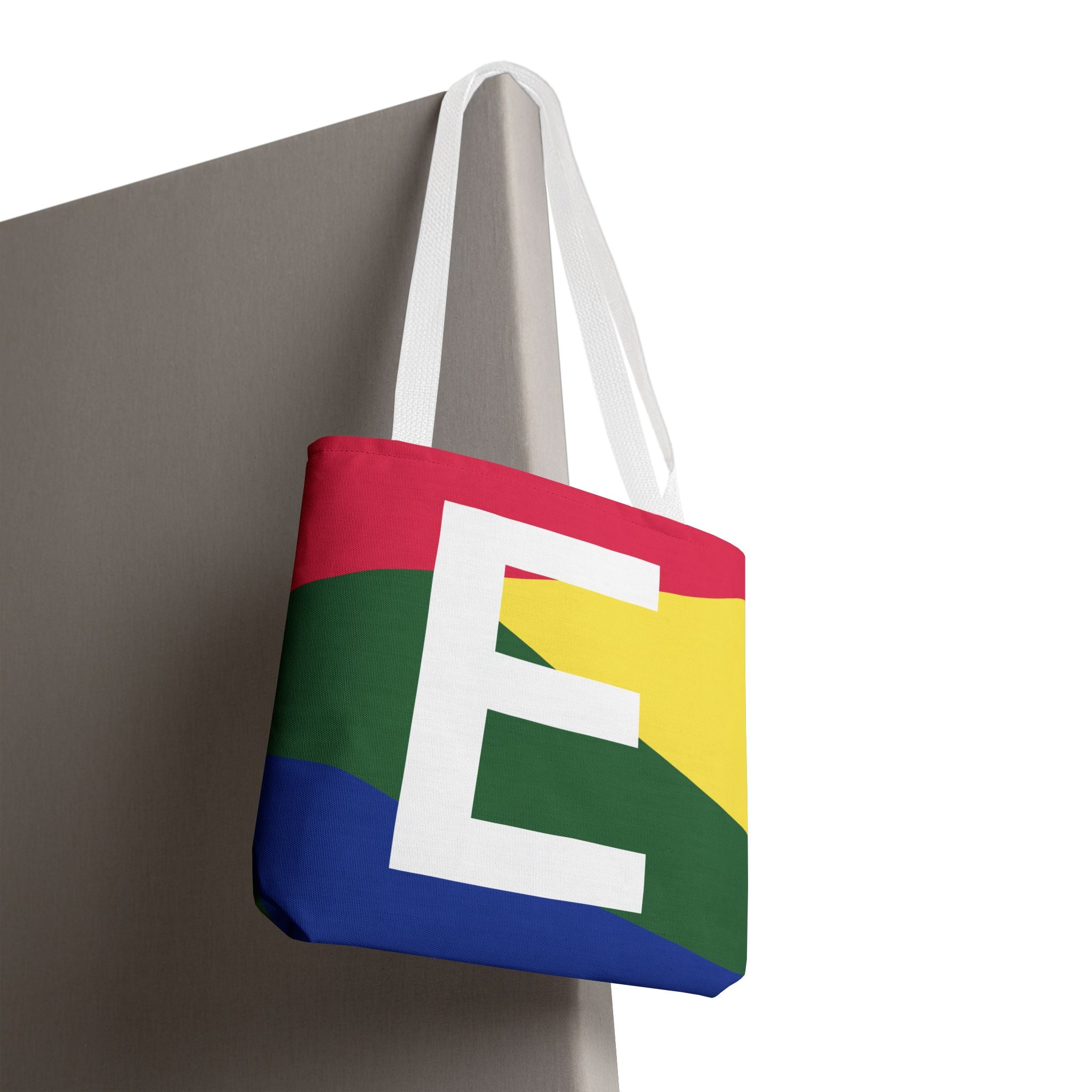 Monogram 'E' Colorblock Tote Bag — Personalized Initial E Shoulder Tote