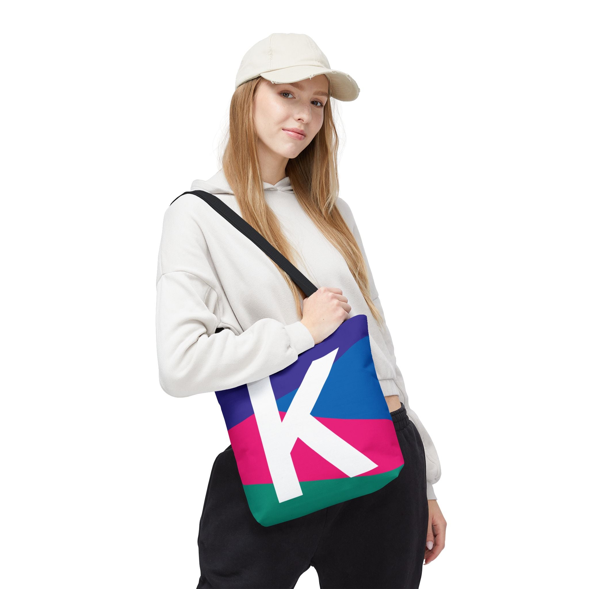 Monogram 'K' Colorblock Tote Bag — Personalized Initial K Shoulder Tote