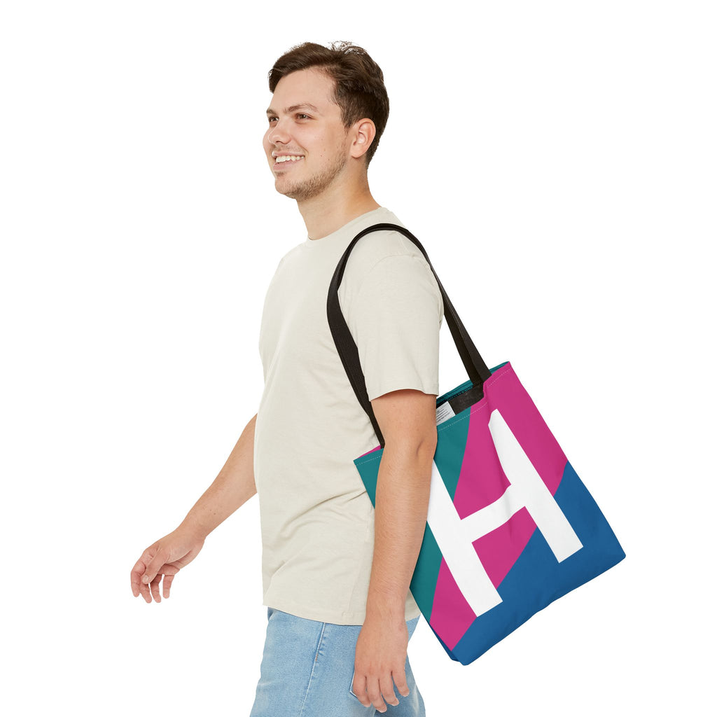 Monogram 'H' Colorblock Tote Bag — Personalized Initial H Shoulder Tote