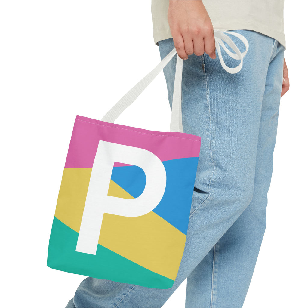 Monogram 'P' Colorblock Tote Bag — Personalized Initial P Shoulder Tote
