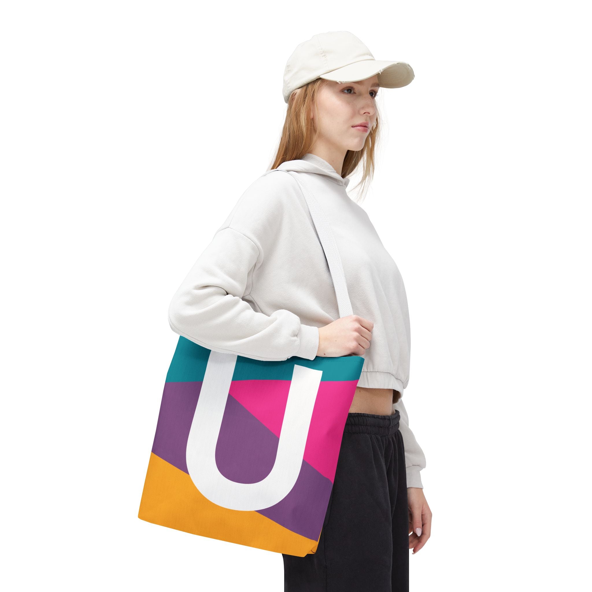 Monogram 'U' Colorblock Tote Bag — Personalized Initial U Shoulder Tote