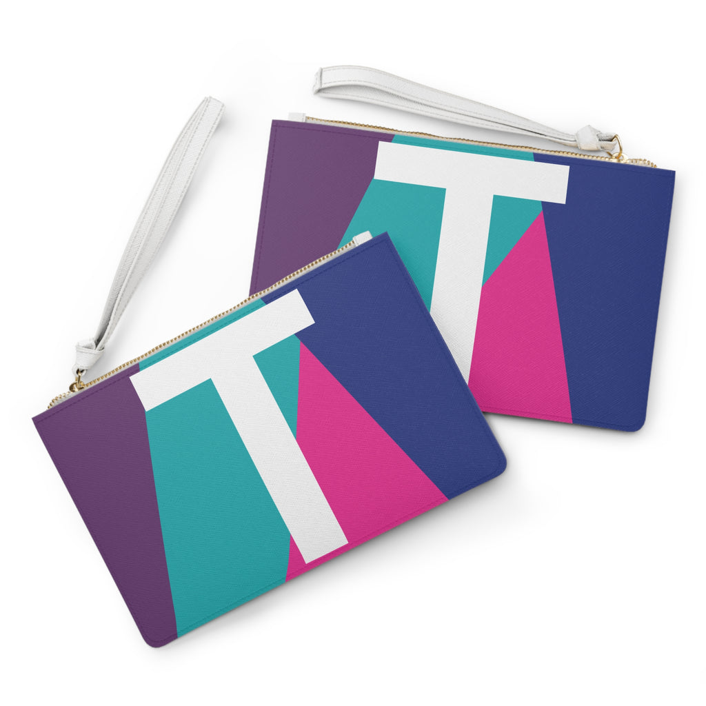 Monogram 'T' Colorblock Clutch Bag — Bold Geometric Wristlet for Everyday & Gifts