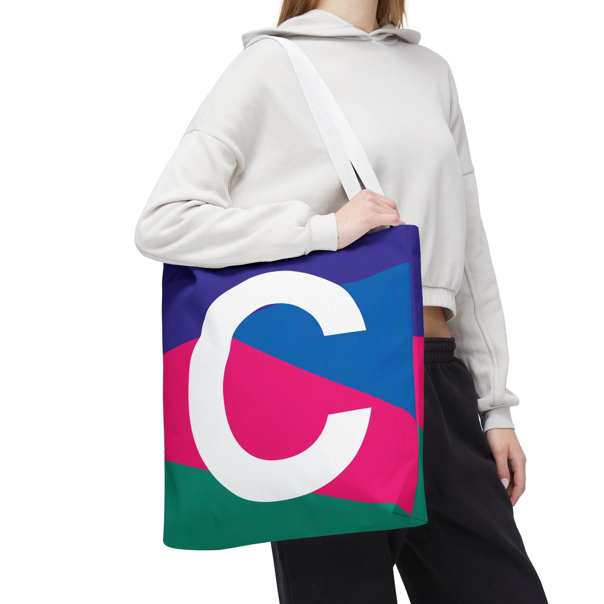 Monogram 'C' Colorblock Tote Bag — Personalized Initial C Shoulder Tote