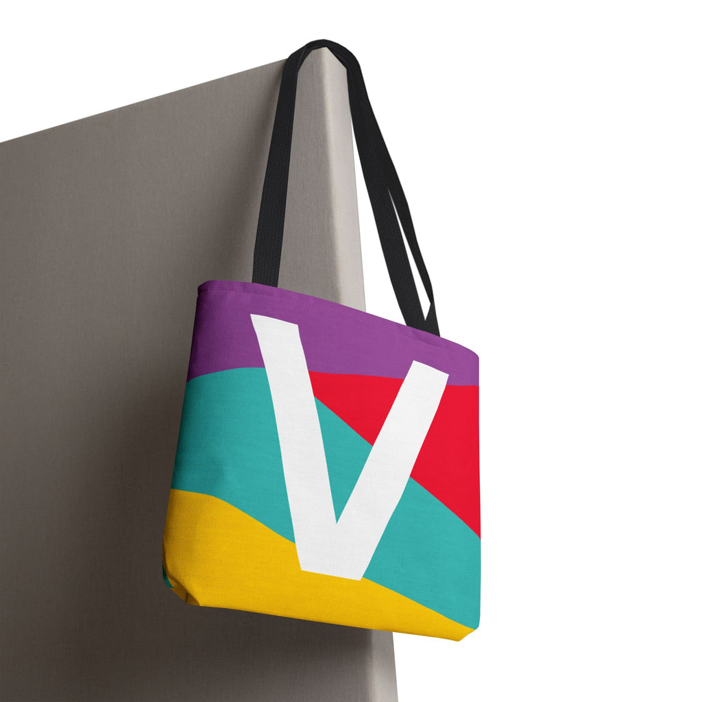 Monogram 'V' Colorblock Tote Bag — Personalized Initial V Shoulder Tote