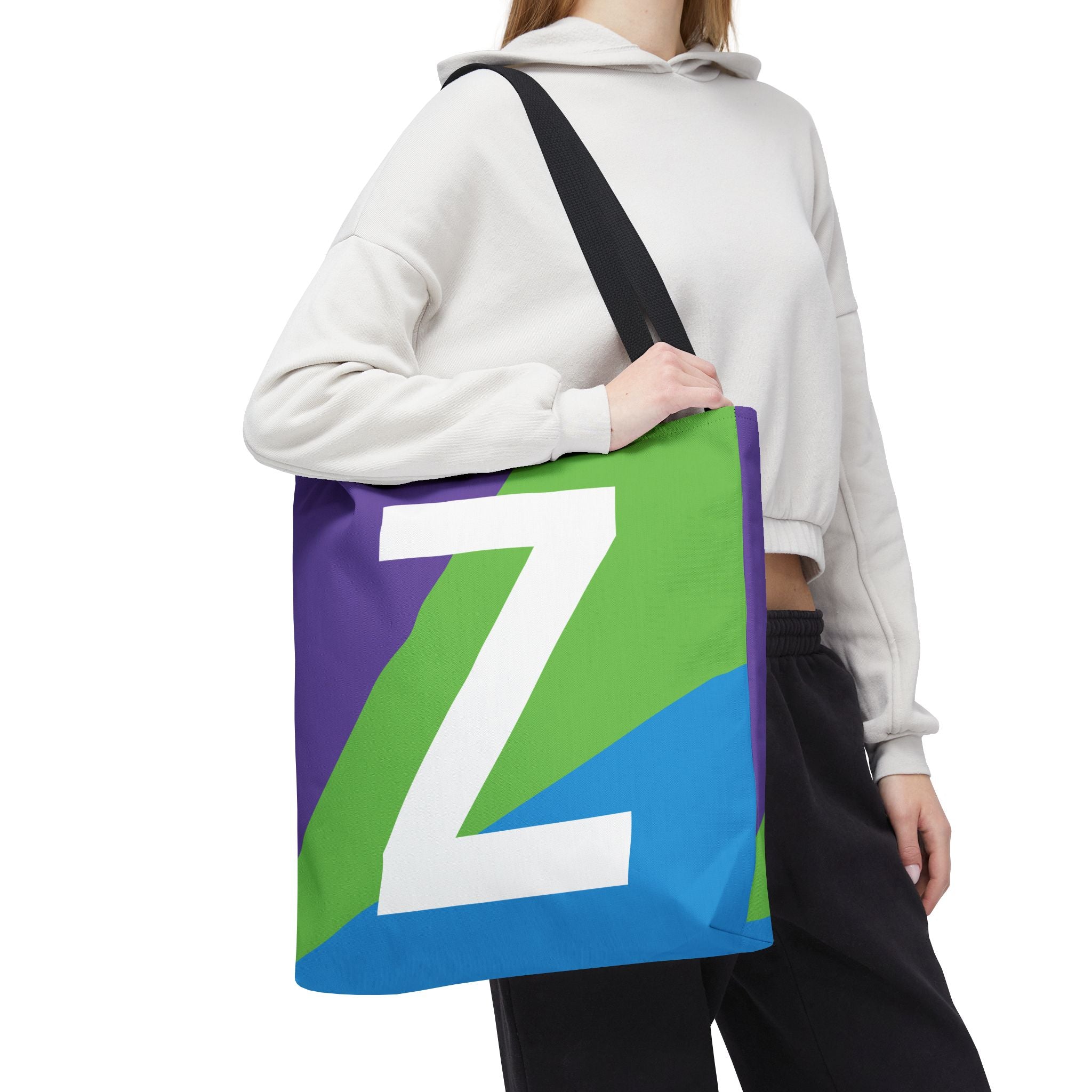 Monogram 'Z' Colorblock Tote Bag — Personalized Initial Z Shoulder Tote