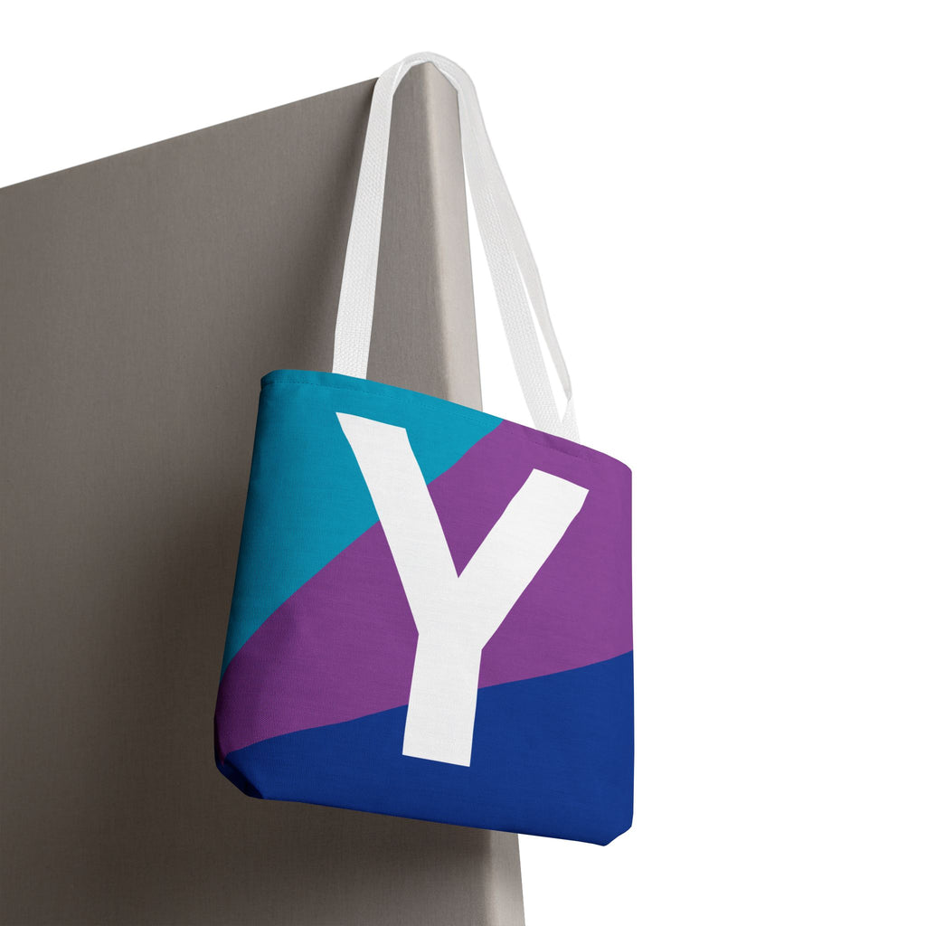 Monogram 'Y' Colorblock Tote Bag — Personalized Initial Y Shoulder Tote