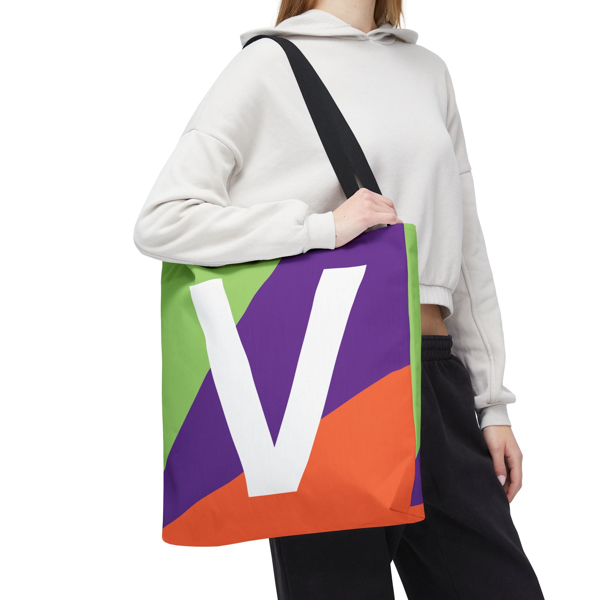 Monogram 'V' Colorblock Tote Bag — Personalized Initial V Shoulder Tote